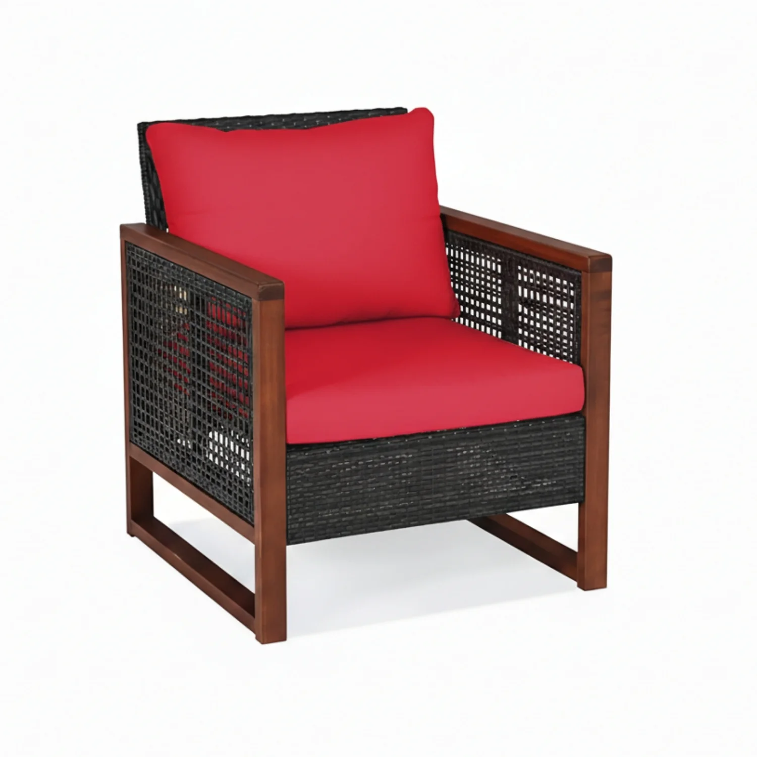 Outdoor Wicker 3-Piece Patio Furniture Set with Solid Wooden Frames (Dark Brown & Red) - Image 8