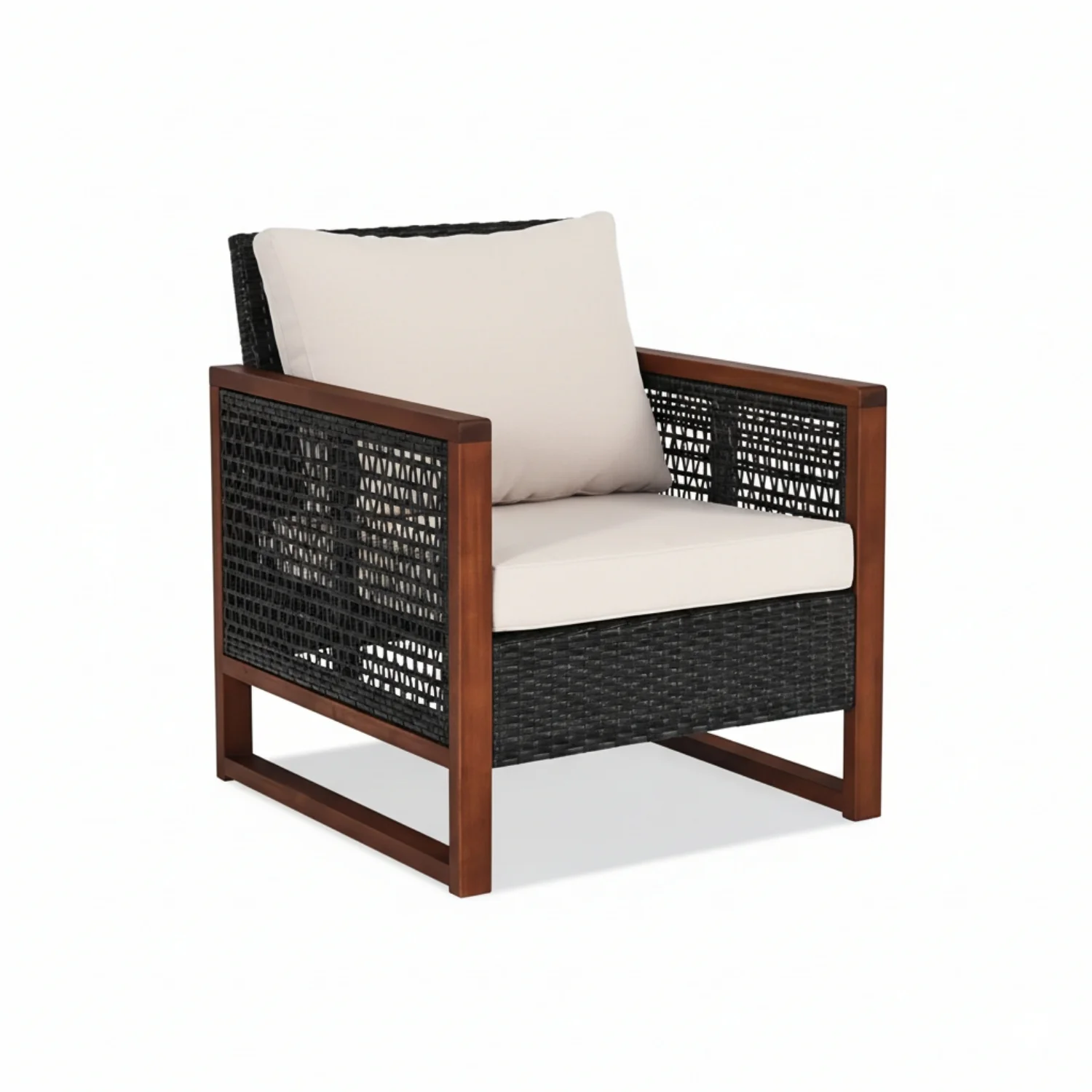 Outdoor Wicker 3-Piece Patio Furniture Set with Solid Wooden Frames (Dark Brown & White) - Image 8