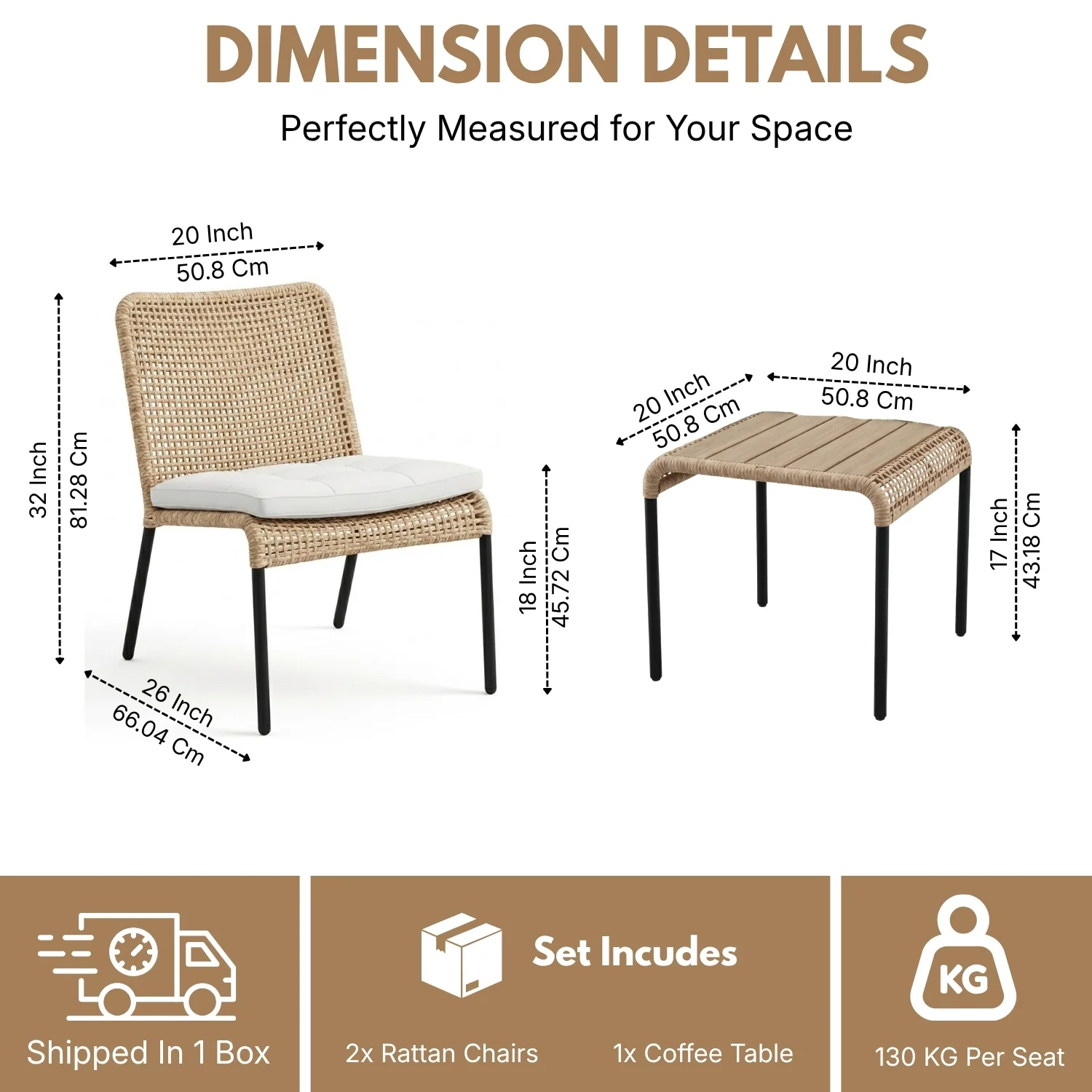 Outdoor Wicker 3-Piece Patio Furniture Set with Wooden Top Table - Image 2