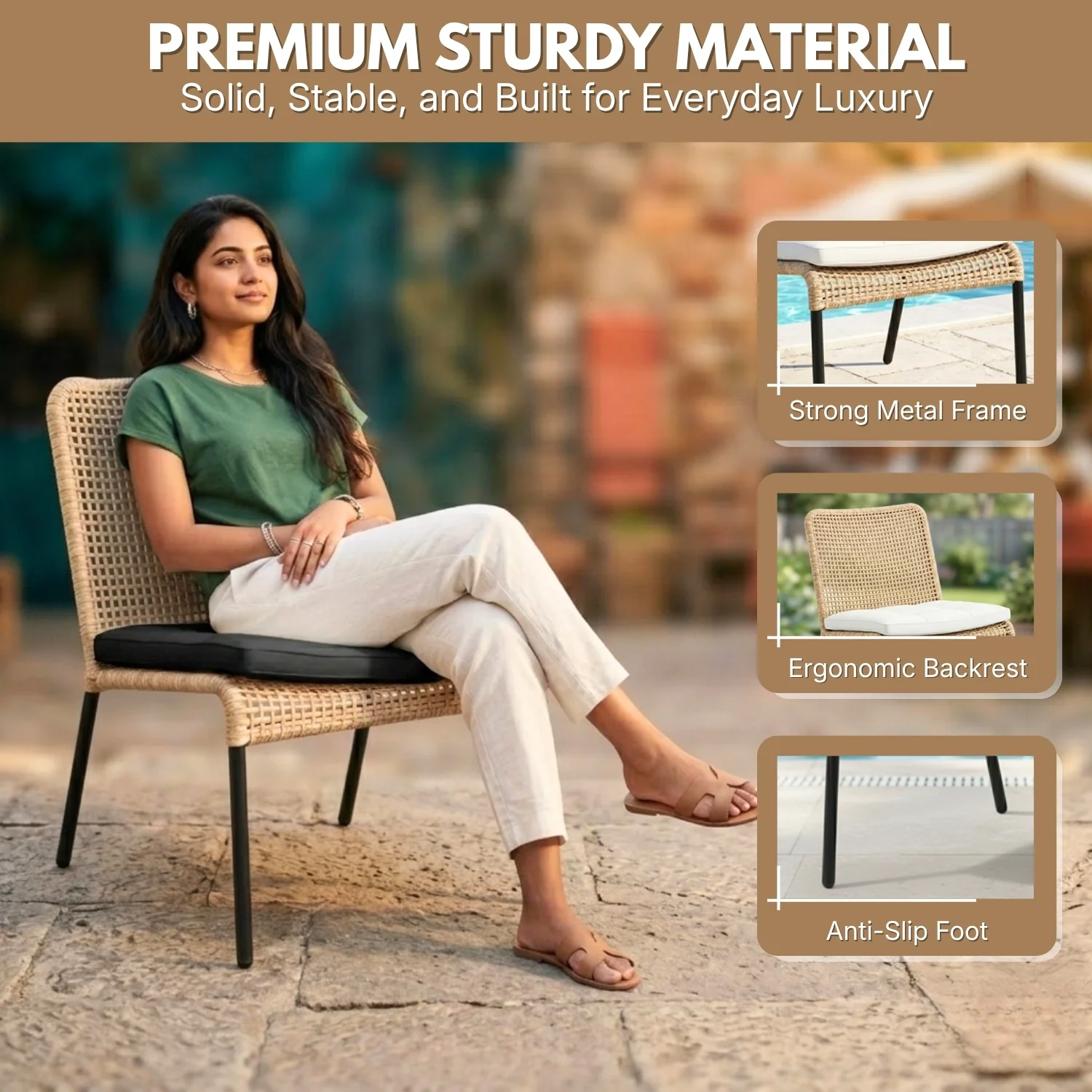 Outdoor Wicker 3-Piece Patio Furniture Set with Wooden Top Table - Image 4