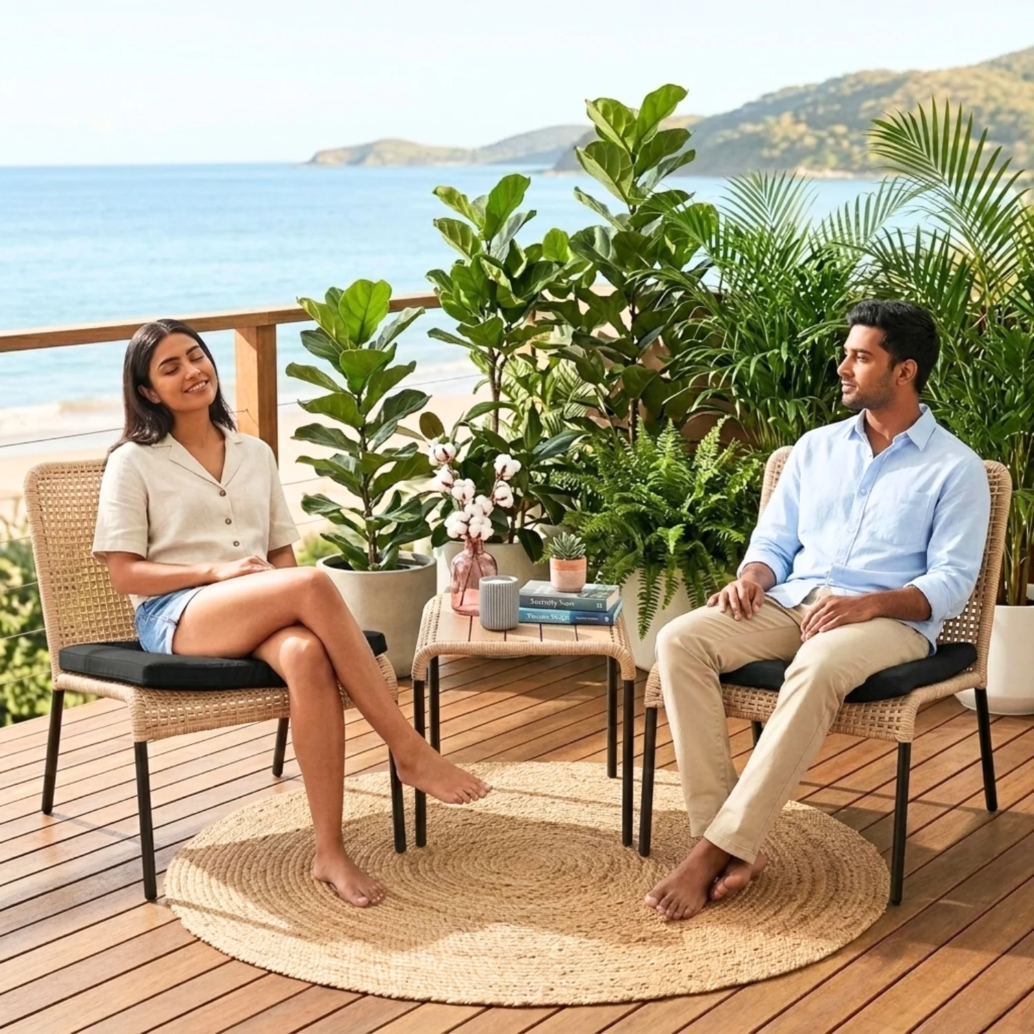 Outdoor Wicker 3-Piece Patio Furniture Set with Wooden Top Table - Image 9