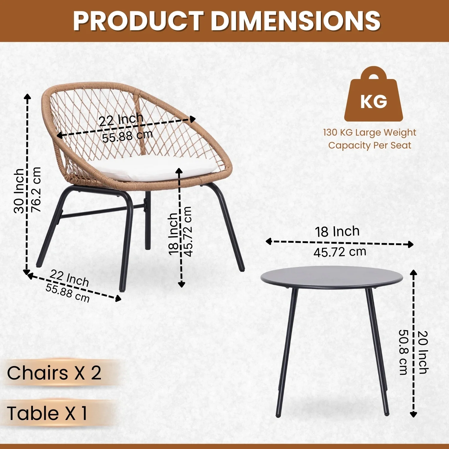 Outdoor Wicker 3-Piece Patio Set (Beige & White) - Image 2