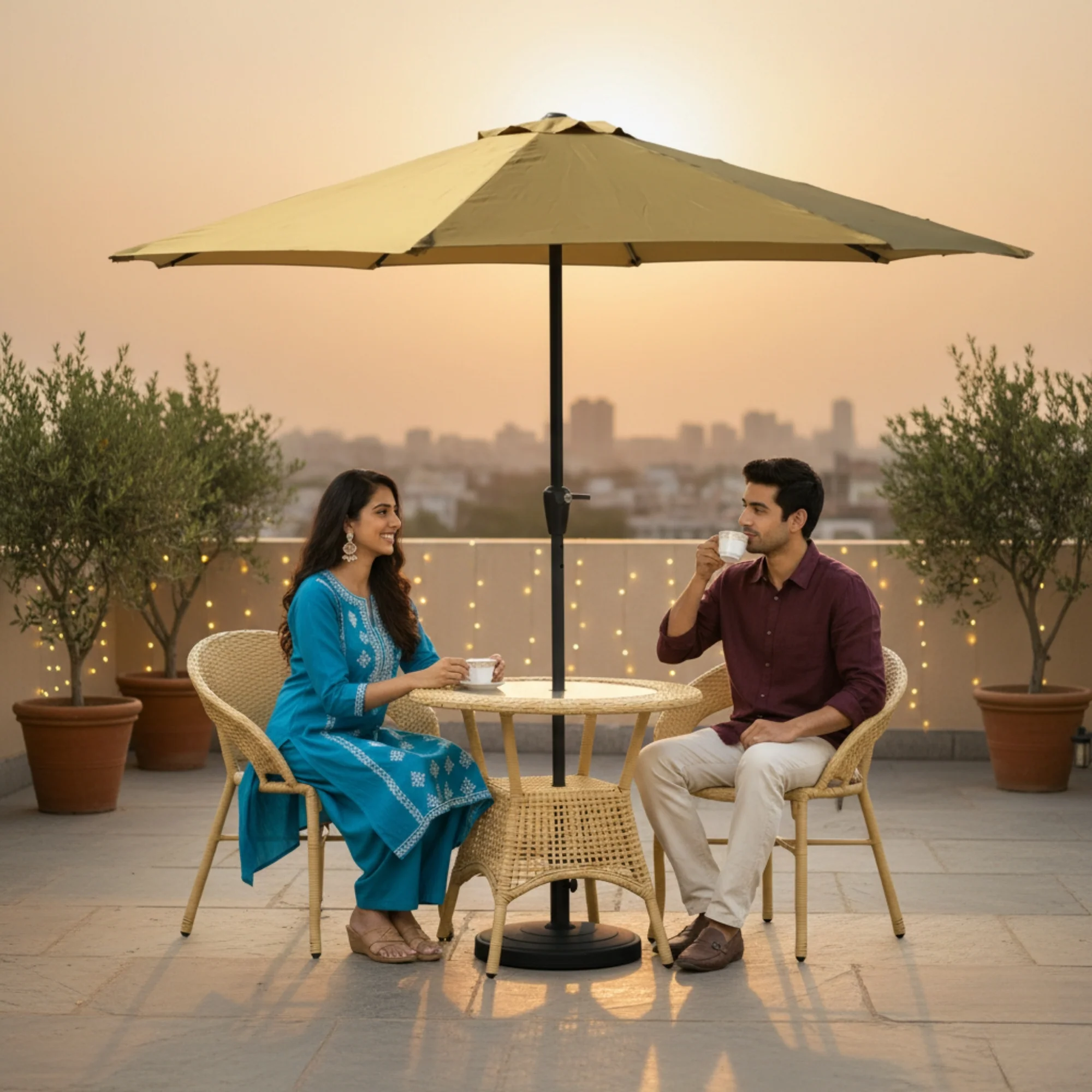 Outdoor Wicker 3-Piece Patio Set with Outdoor Umbrella - Image 10
