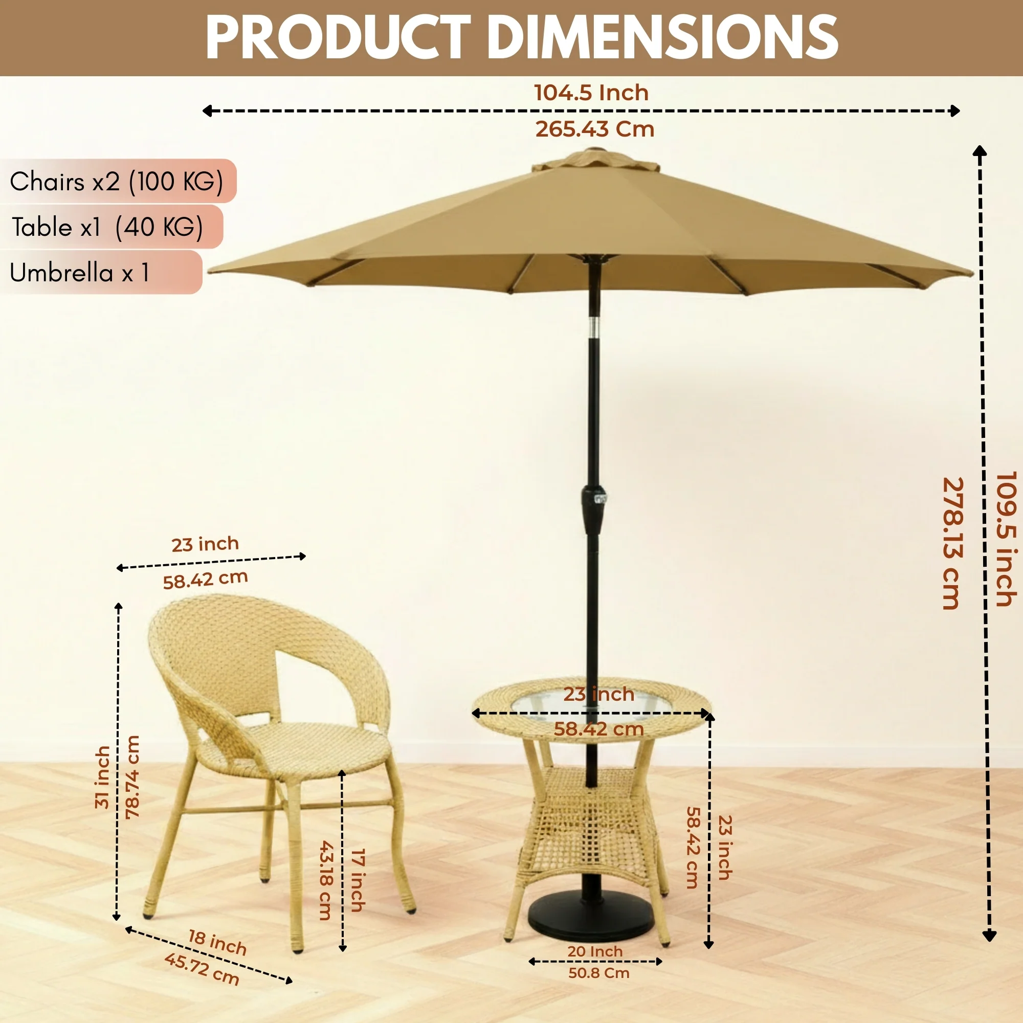 Outdoor Wicker 3-Piece Patio Set with Outdoor Umbrella - Image 2