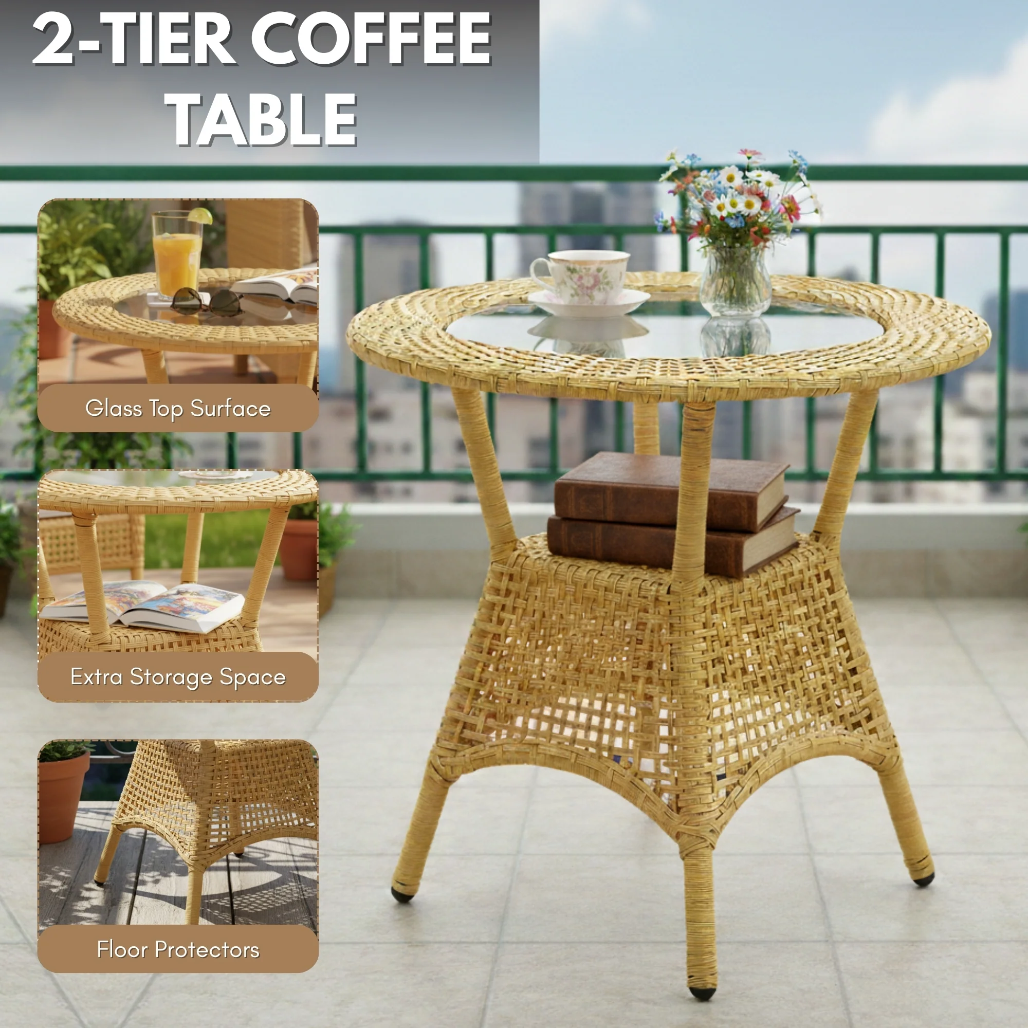 Outdoor Wicker 3-Piece Patio Set with Outdoor Umbrella - Image 5