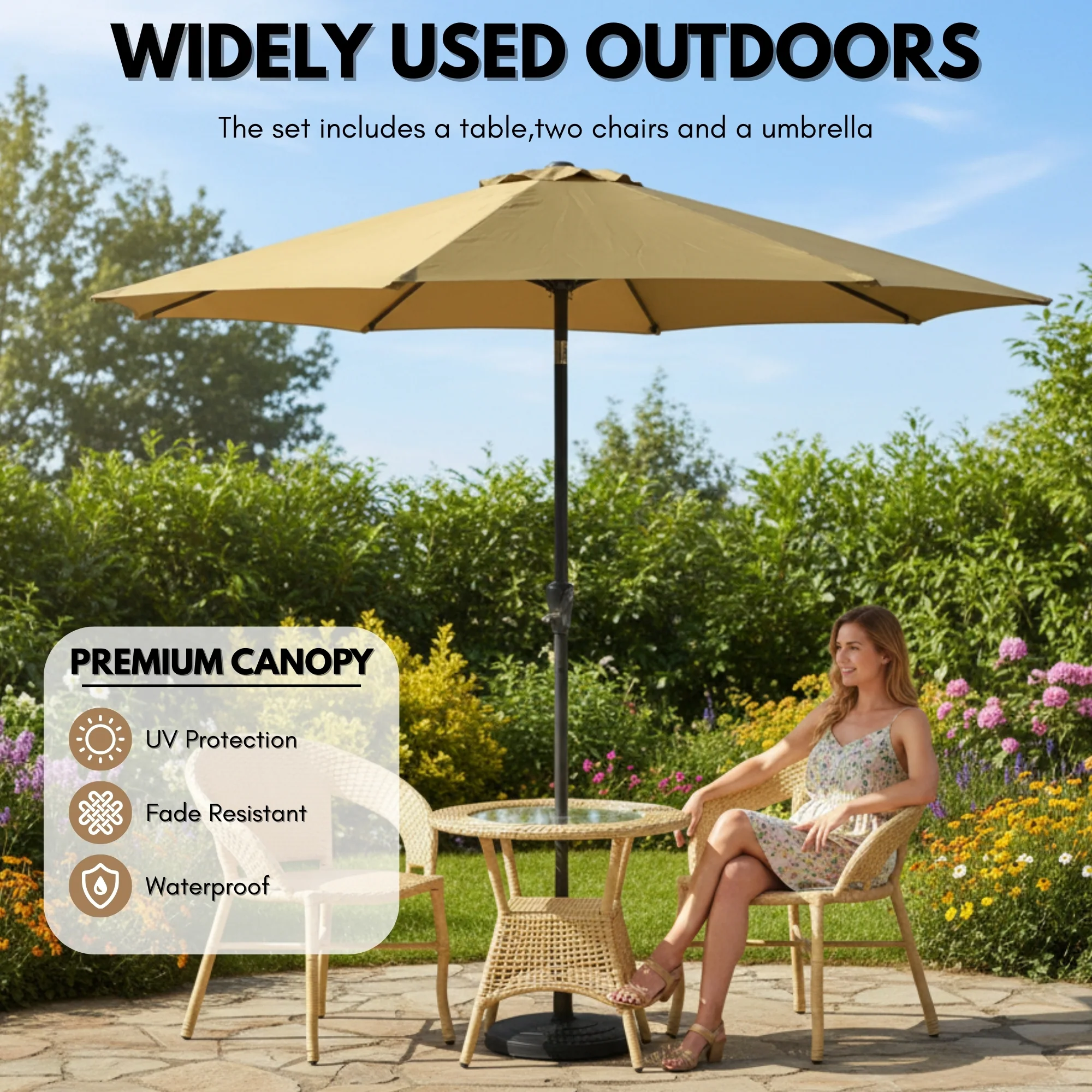 Outdoor Wicker 3-Piece Patio Set with Outdoor Umbrella - Image 6