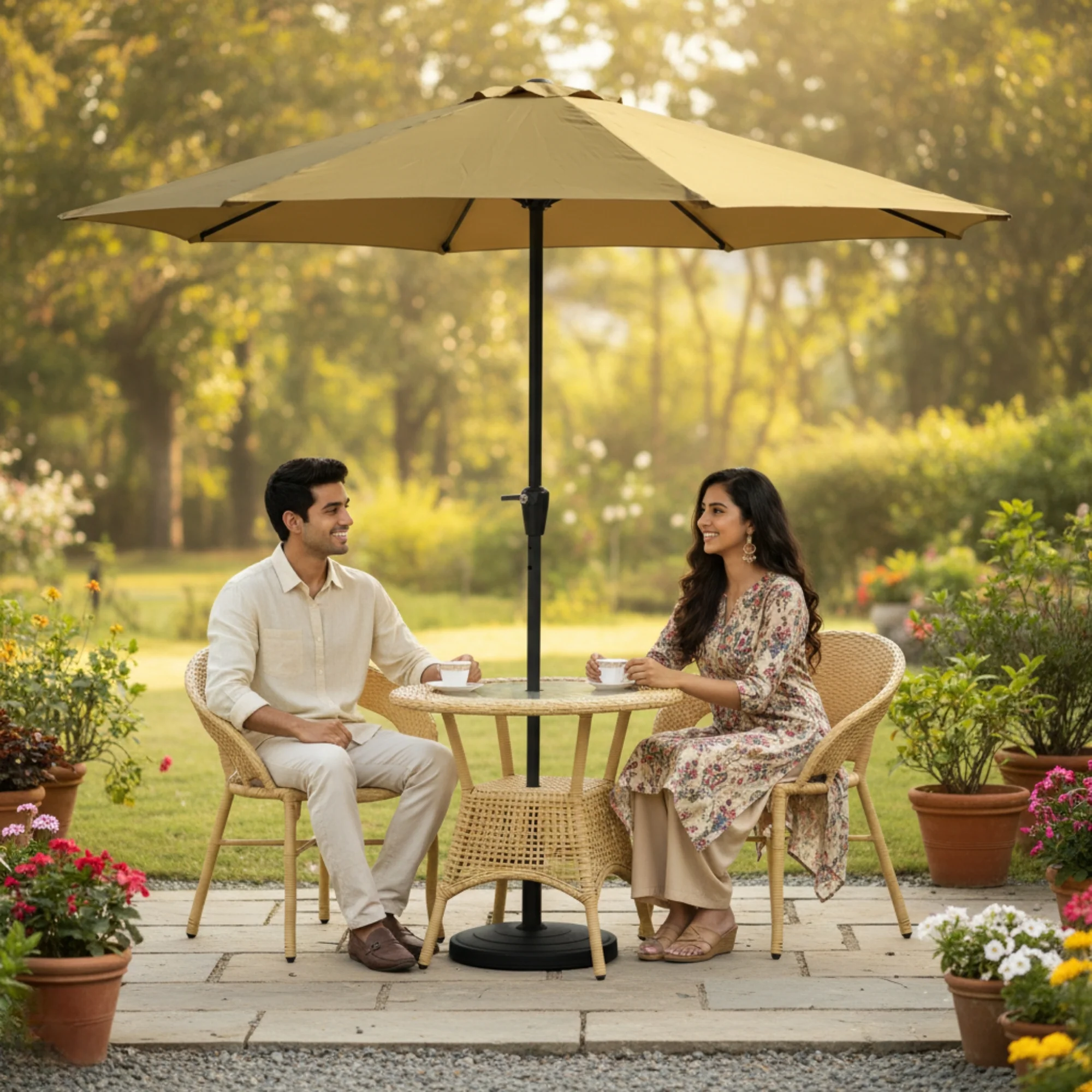 Outdoor Wicker 3-Piece Patio Set with Outdoor Umbrella - Image 8