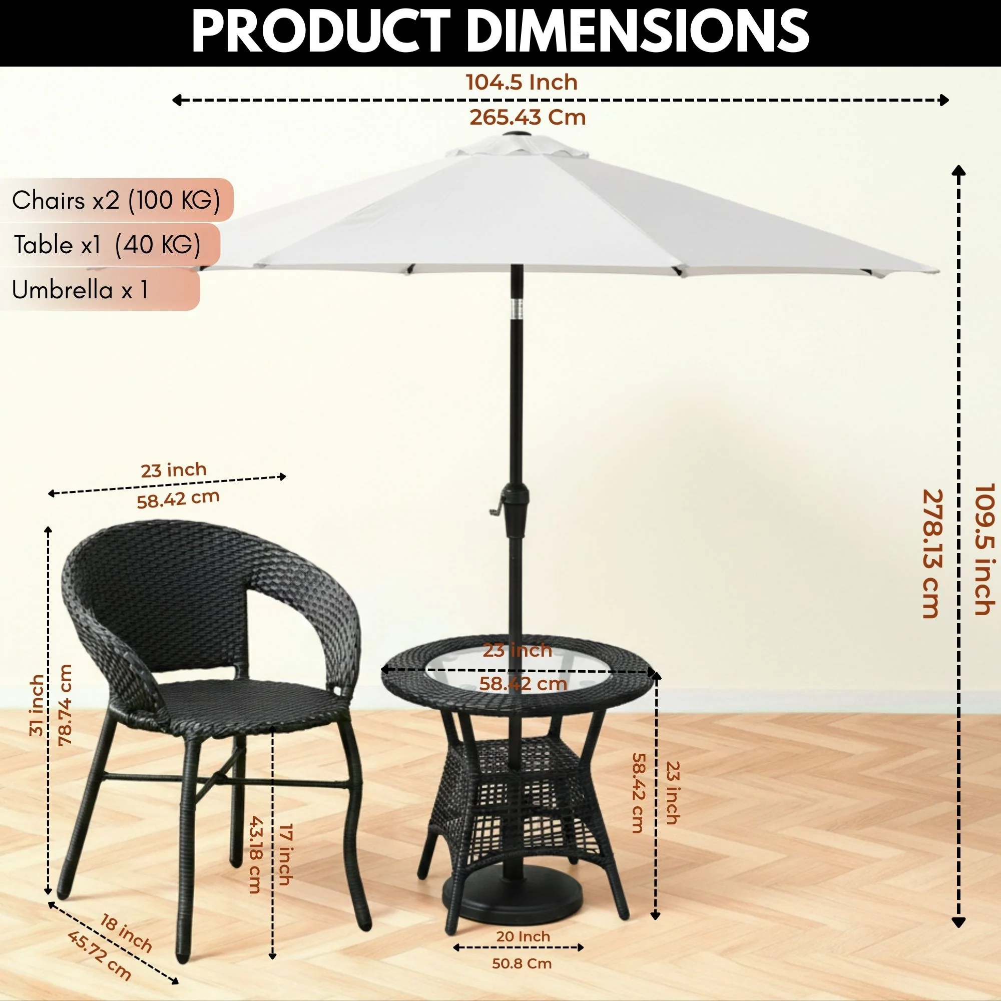 Outdoor Wicker 3-Piece Patio Set with Outdoor Umbrella - Image 2