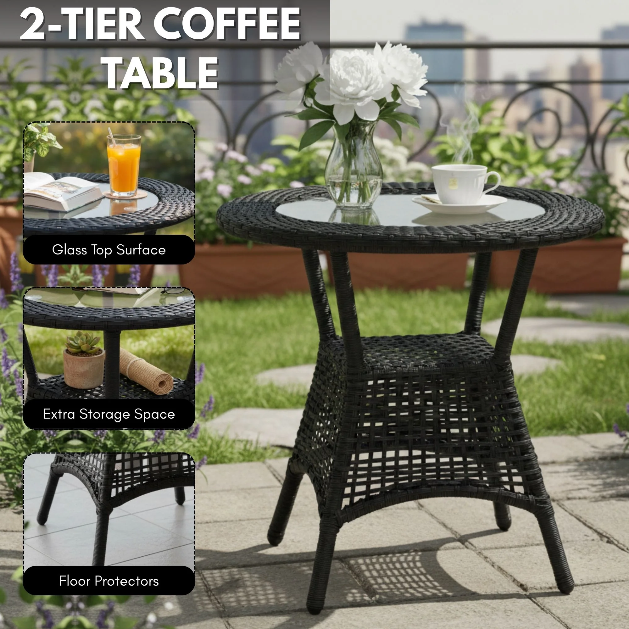 Outdoor Wicker 3-Piece Patio Set with Outdoor Umbrella - Image 5