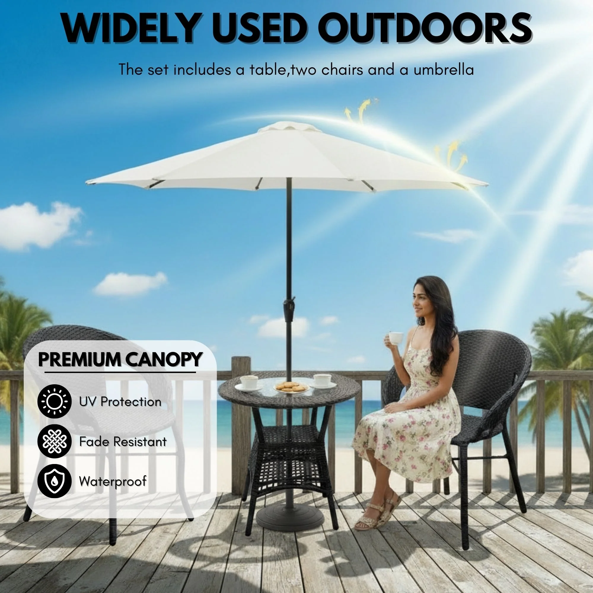 Outdoor Wicker 3-Piece Patio Set with Outdoor Umbrella - Image 6