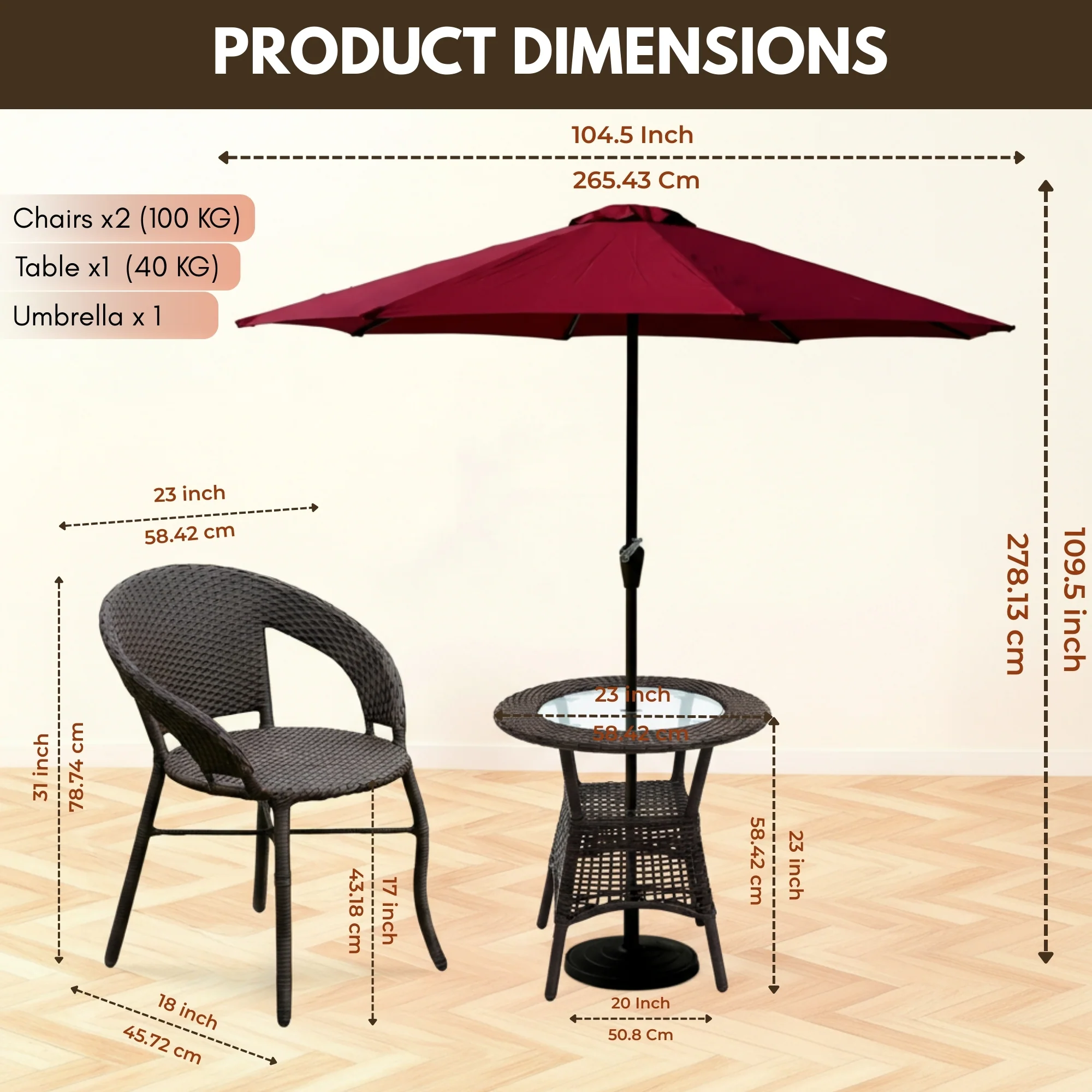 Outdoor Wicker 3-Piece Patio Set with Outdoor Umbrella - Image 3