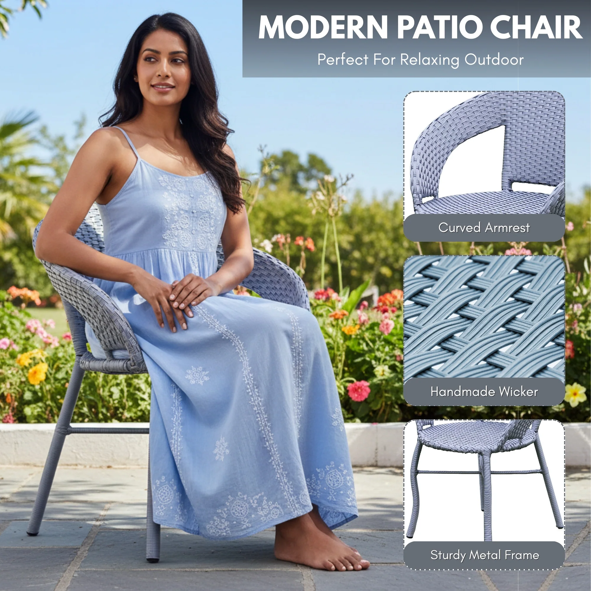 Outdoor Wicker 3-Piece Patio Set with Outdoor Umbrella - Image 4