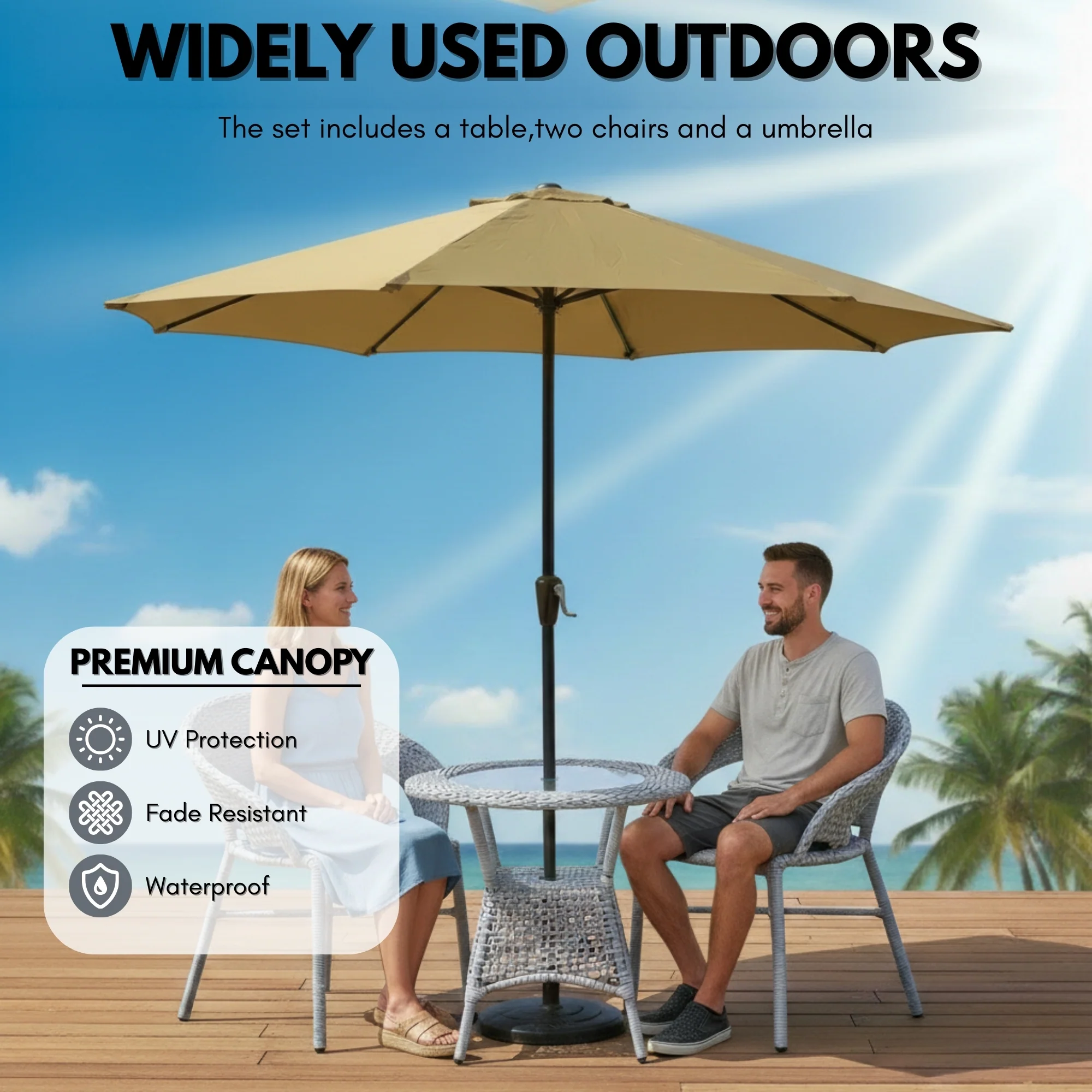 Outdoor Wicker 3-Piece Patio Set with Outdoor Umbrella - Image 6