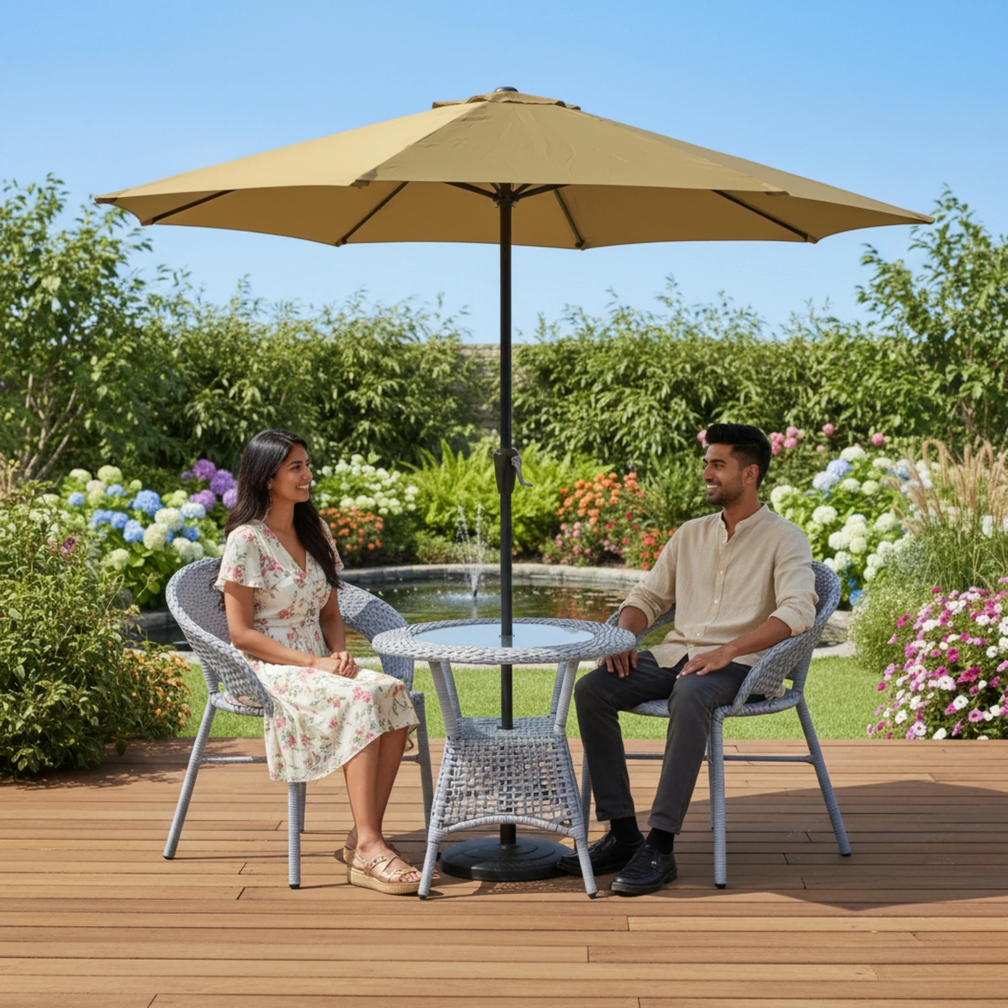 Outdoor Wicker 3-Piece Patio Set with Outdoor Umbrella - Image 8