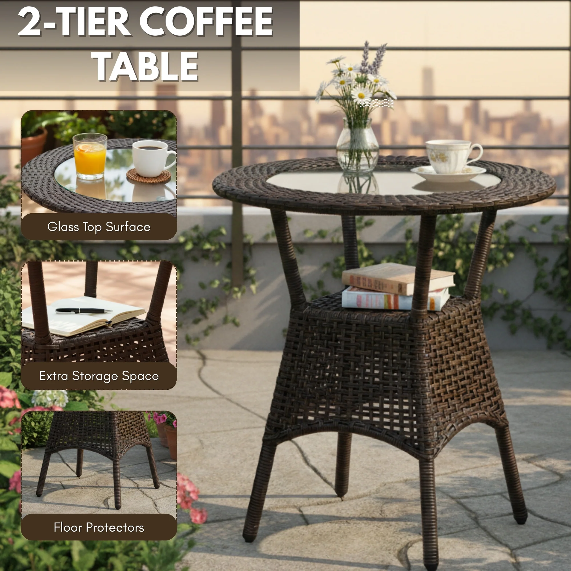 Outdoor Wicker 3-Piece Patio Set with Outdoor Umbrella - Image 6