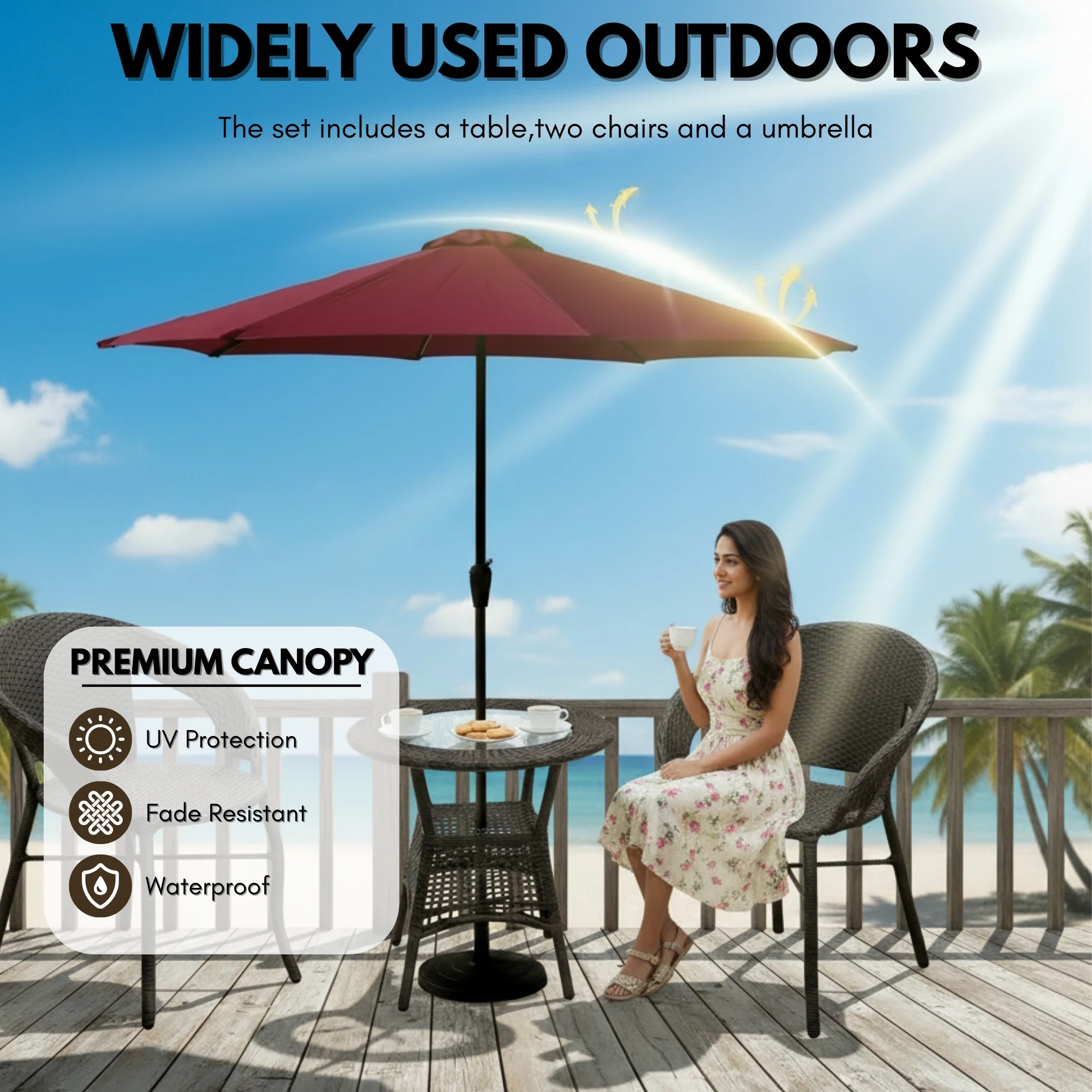 Outdoor Wicker 3-Piece Patio Set with Outdoor Umbrella - Image 7