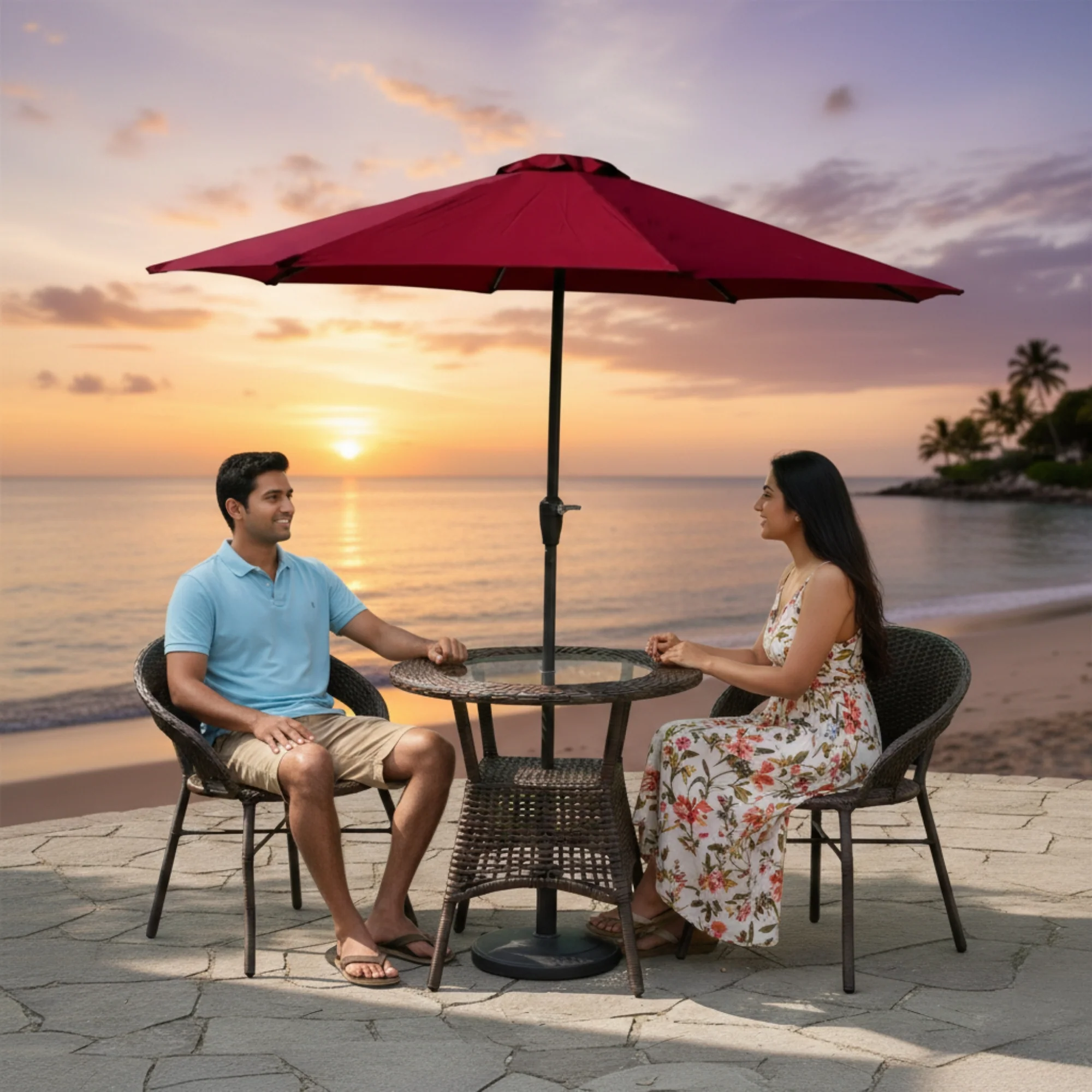 Outdoor Wicker 3-Piece Patio Set with Outdoor Umbrella - Image 9