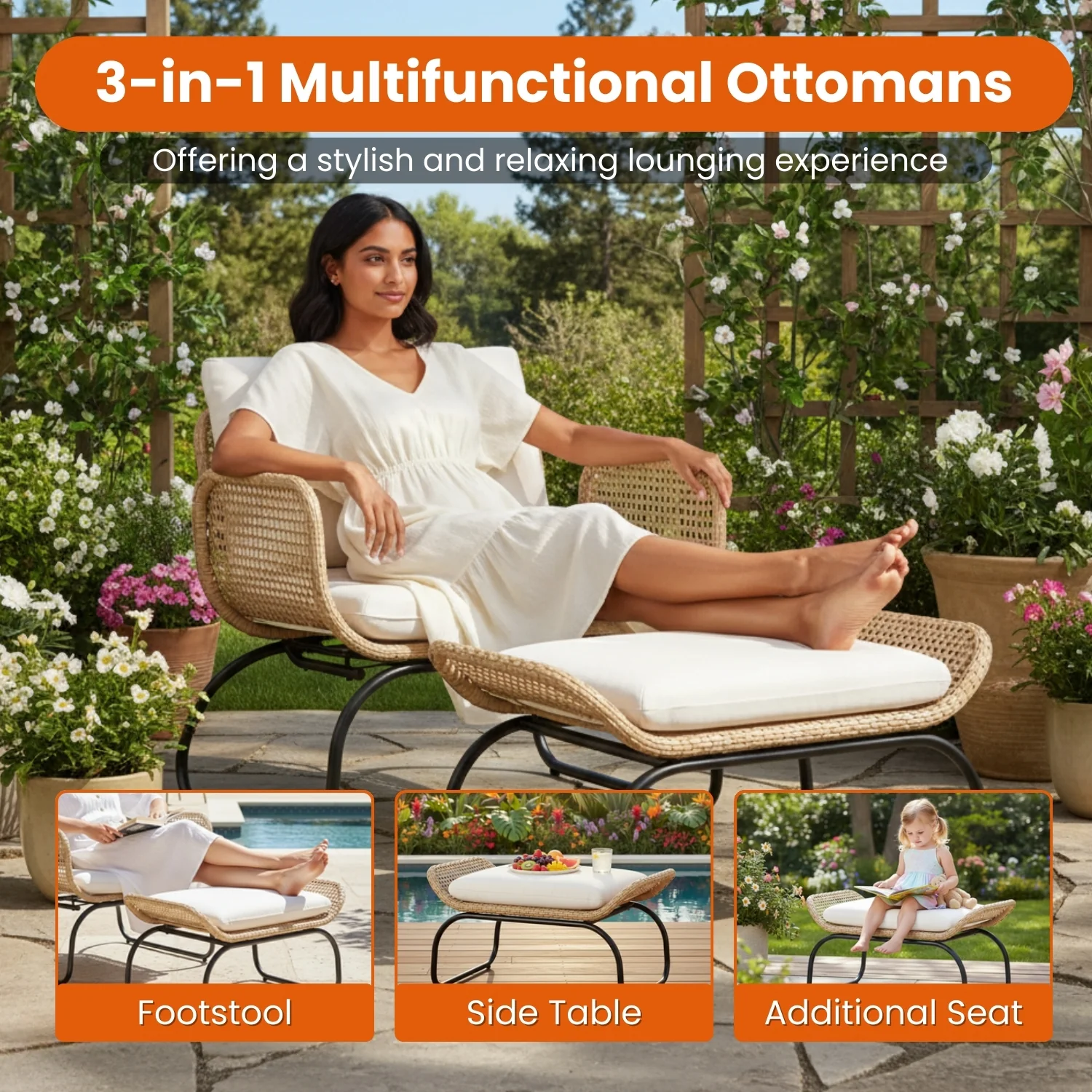 Outdoor Wicker 4-Piece Patio Set With Footrest - Image 6