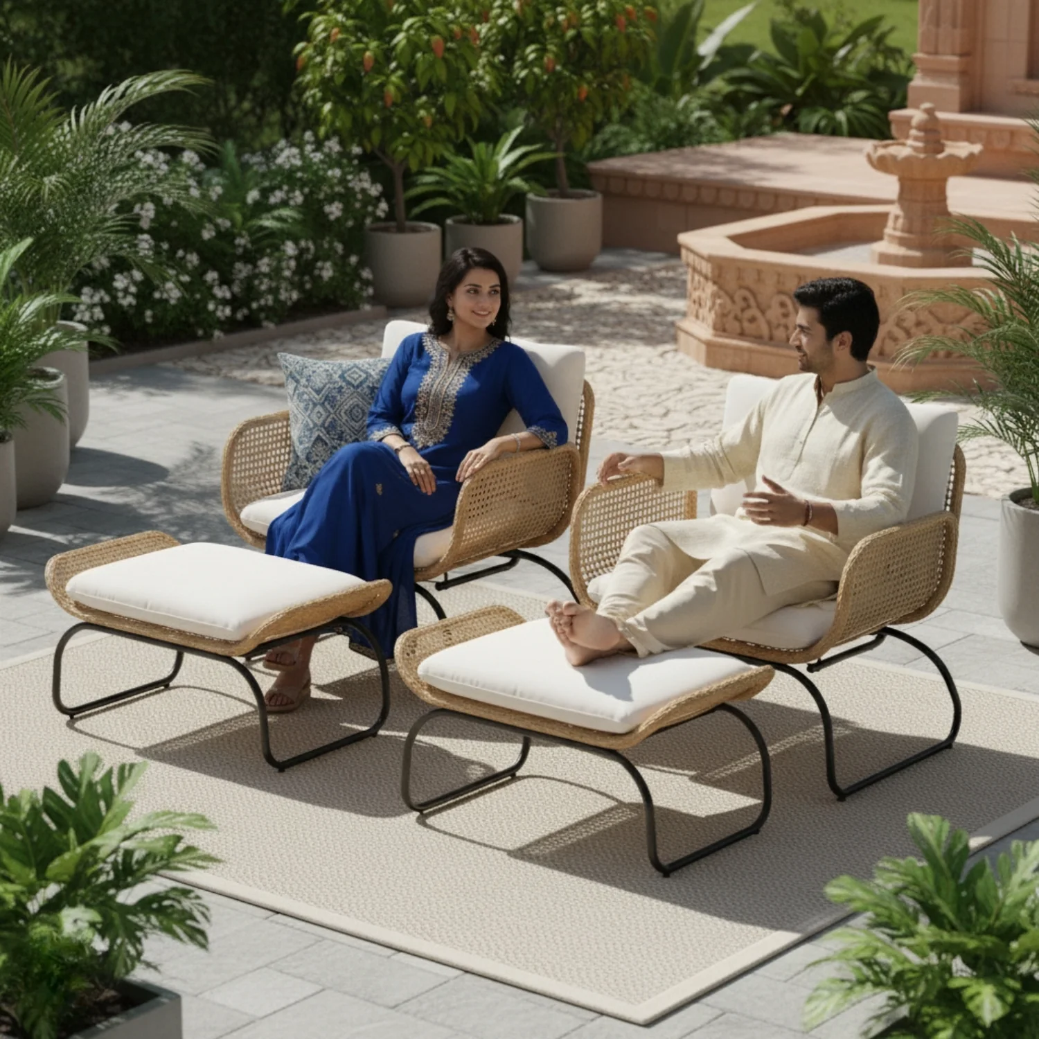 Outdoor Wicker 4-Piece Patio Set With Footrest - Image 9