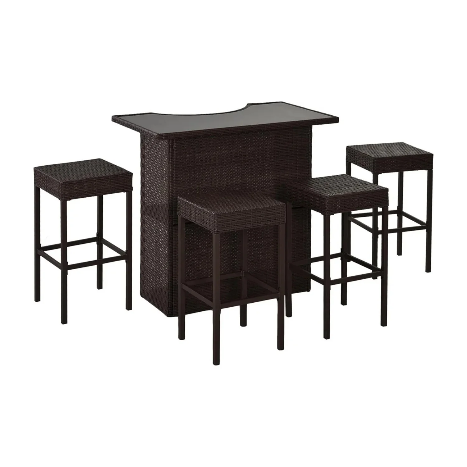 Outdoor Wicker 5-Piece Bar Set with Glass Top Table - Image 3