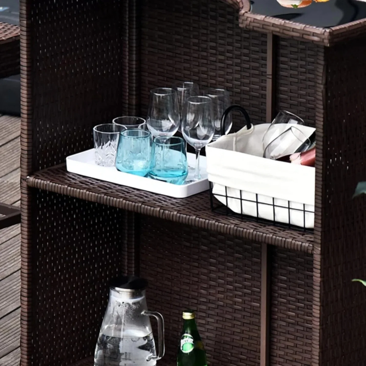 Outdoor Wicker 5-Piece Bar Set with Glass Top Table - Image 8