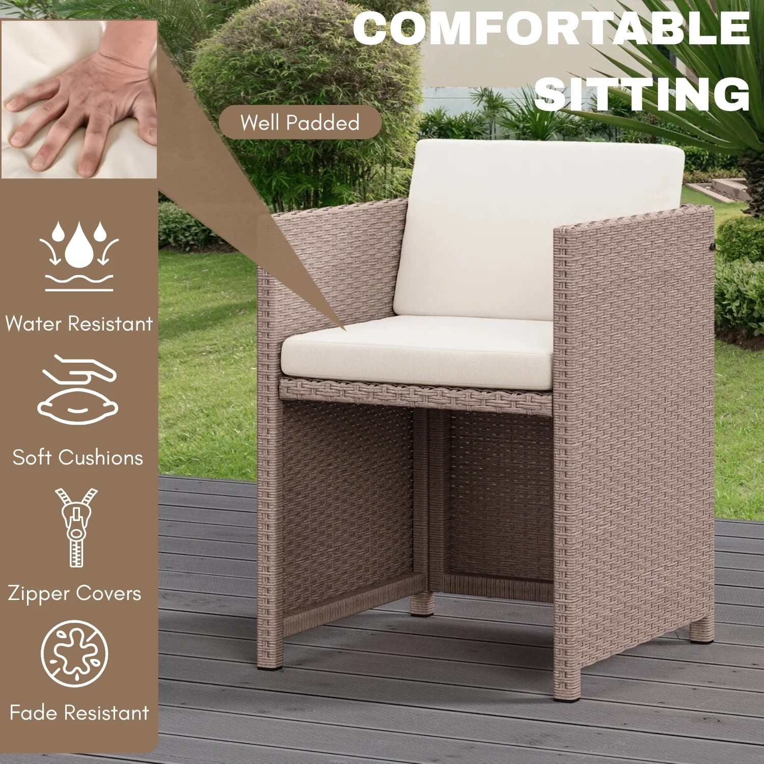 Outdoor Wicker 5-Piece Bar Set with Glass Top Table & Ottomans - Image 6