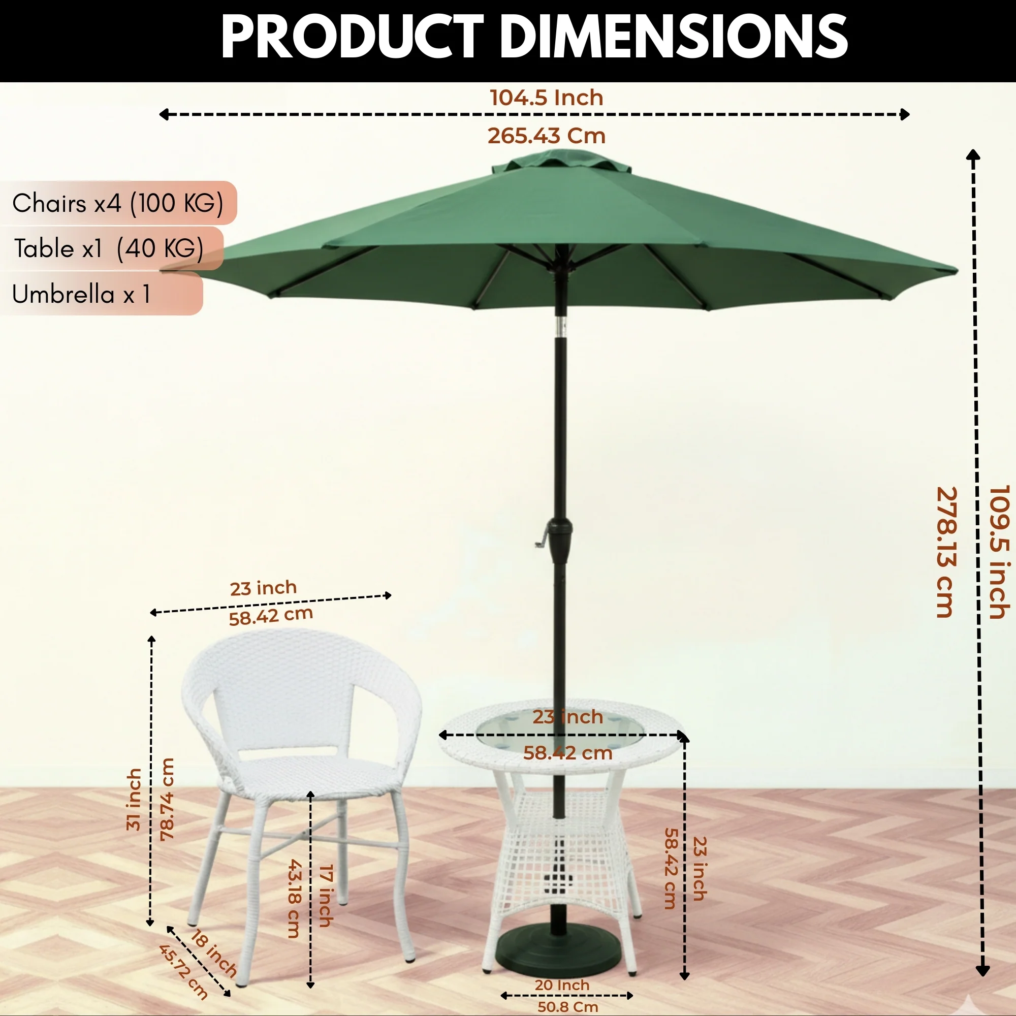Outdoor Wicker 5-Piece Patio Set with Outdoor Umbrella - Image 3