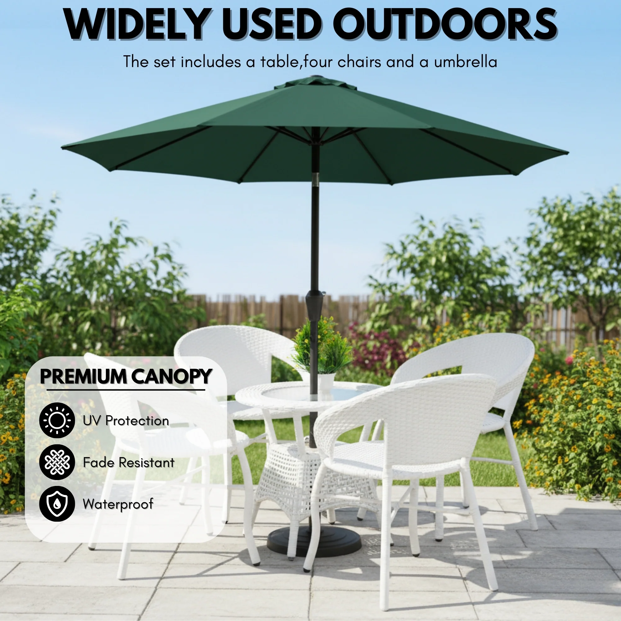Outdoor Wicker 5-Piece Patio Set with Outdoor Umbrella - Image 7
