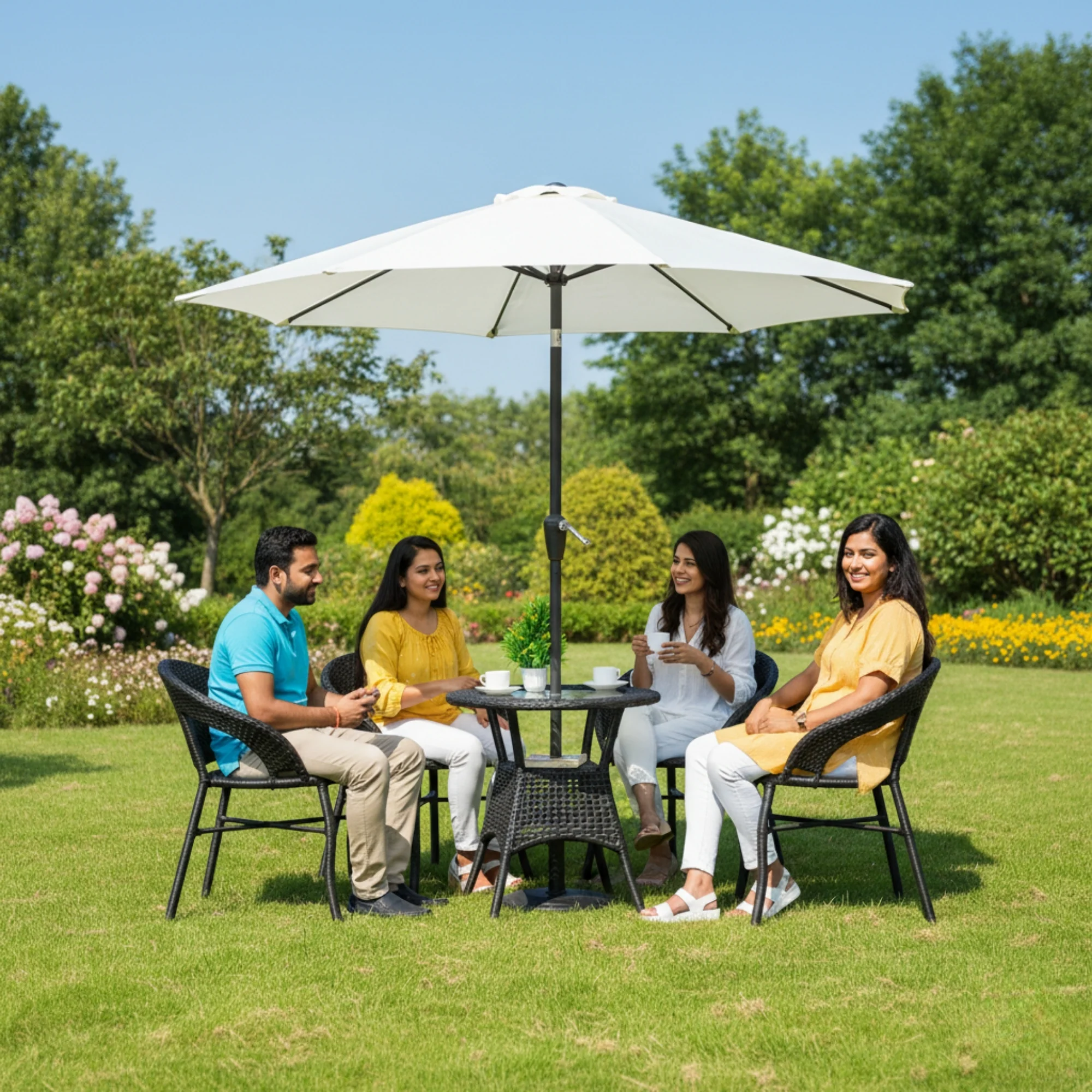 Outdoor Wicker 5-Piece Patio Set with Outdoor Umbrella - Image 10