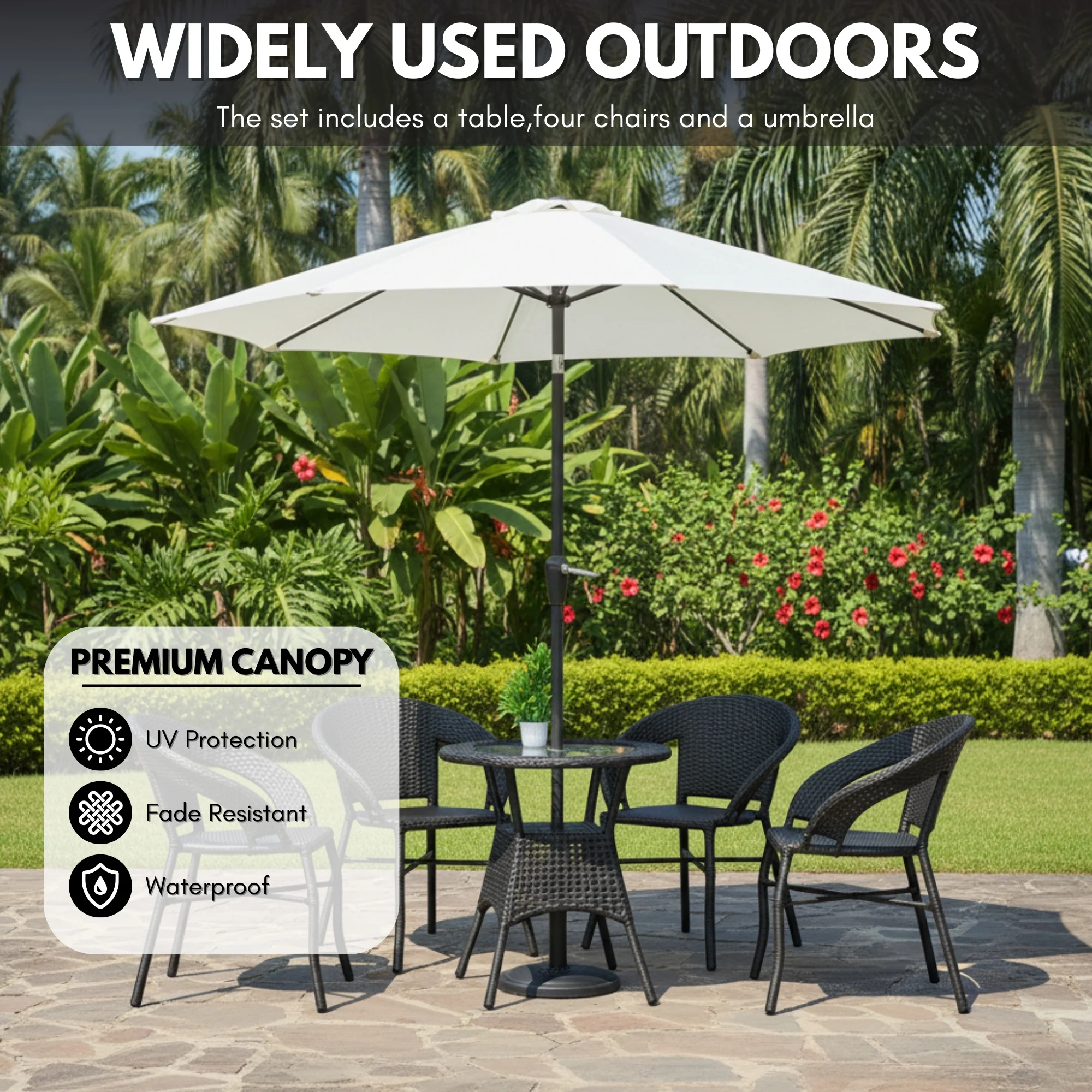 Outdoor Wicker 5-Piece Patio Set with Outdoor Umbrella - Image 7