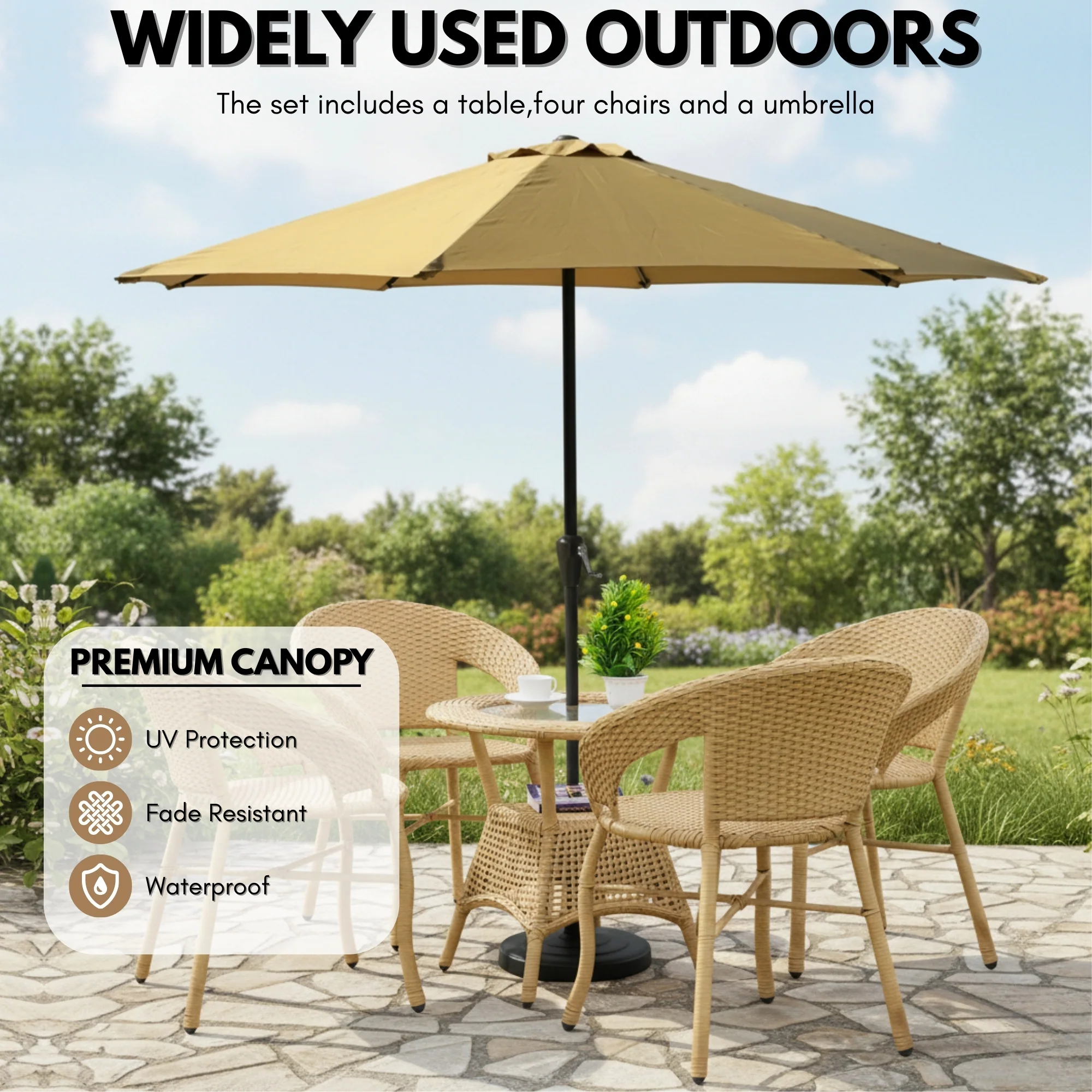 Outdoor Wicker 5-Piece Patio Set with Outdoor Umbrella - Image 7