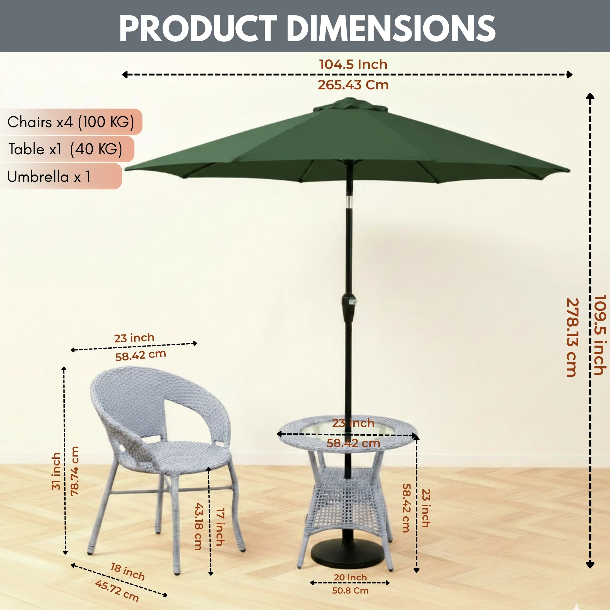 Outdoor Wicker 5-Piece Patio Set with Outdoor Umbrella - Image 3