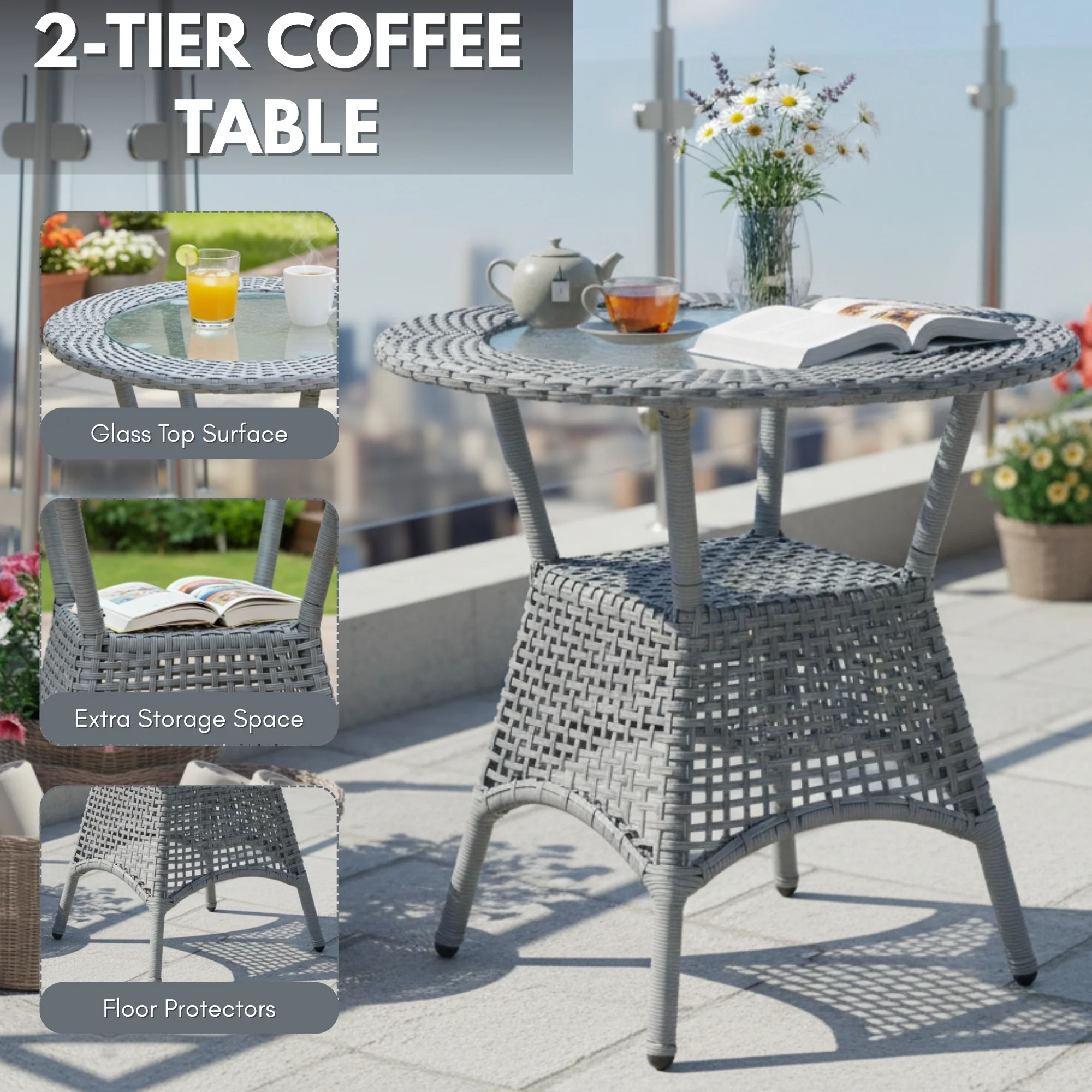 Outdoor Wicker 5-Piece Patio Set with Outdoor Umbrella - Image 6