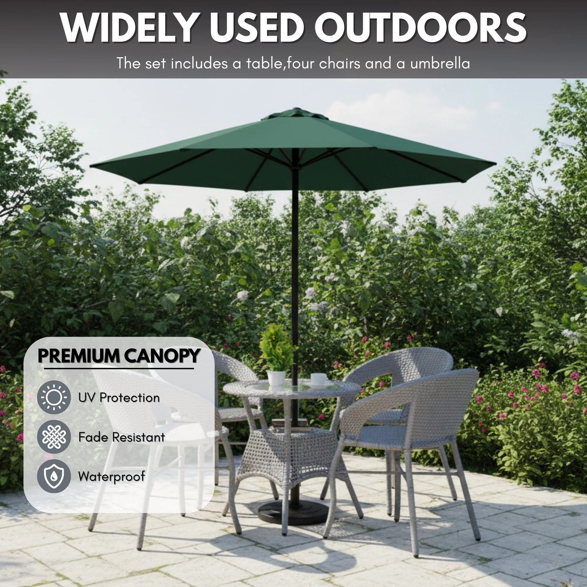 Outdoor Wicker 5-Piece Patio Set with Outdoor Umbrella - Image 7