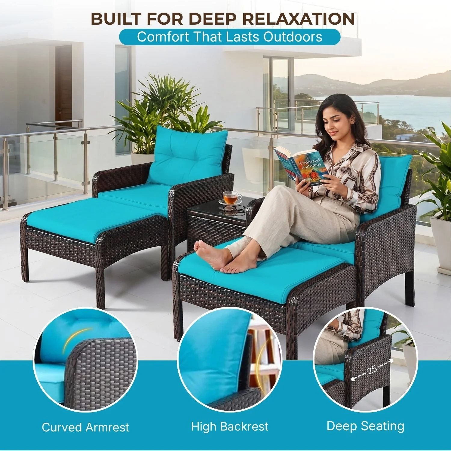 Outdoor Wicker 5-Piece Patio Sofa Set - Image 5