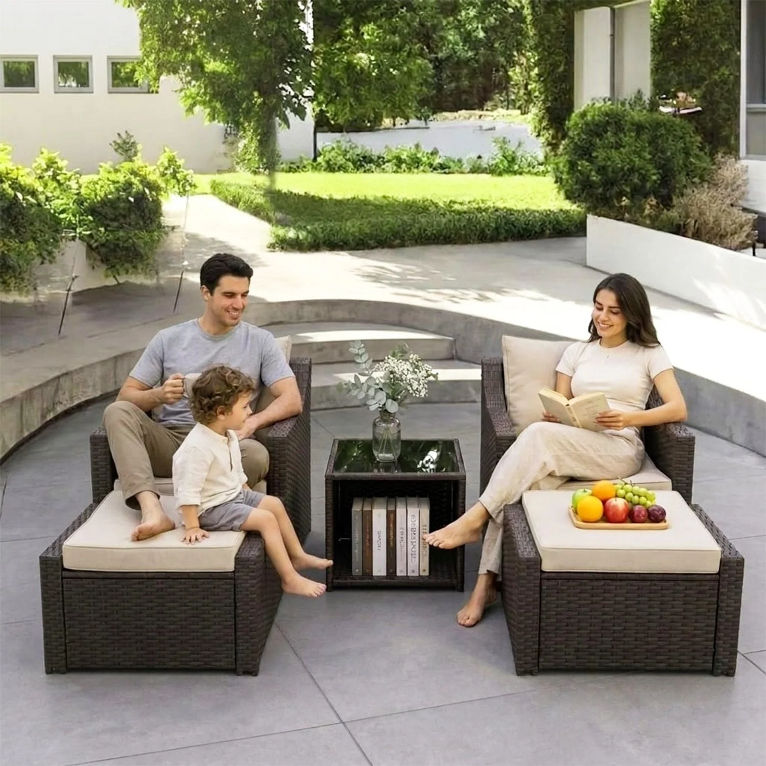 Outdoor Wicker 5-Piece Patio Sofa Set - Image 8
