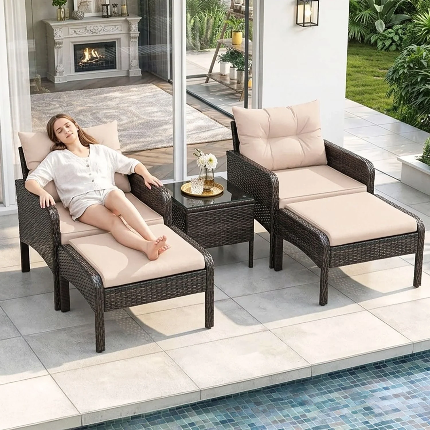 Outdoor Wicker 5-Piece Patio Sofa Set - Image 2