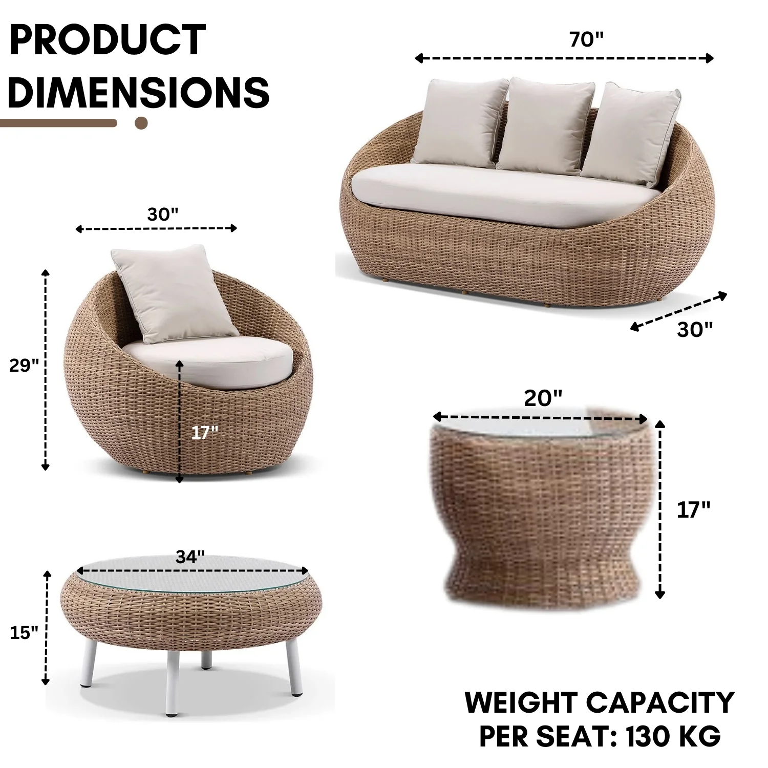 Outdoor Wicker 5-Seater Sofa Set With Glass Top Tables - Image 2
