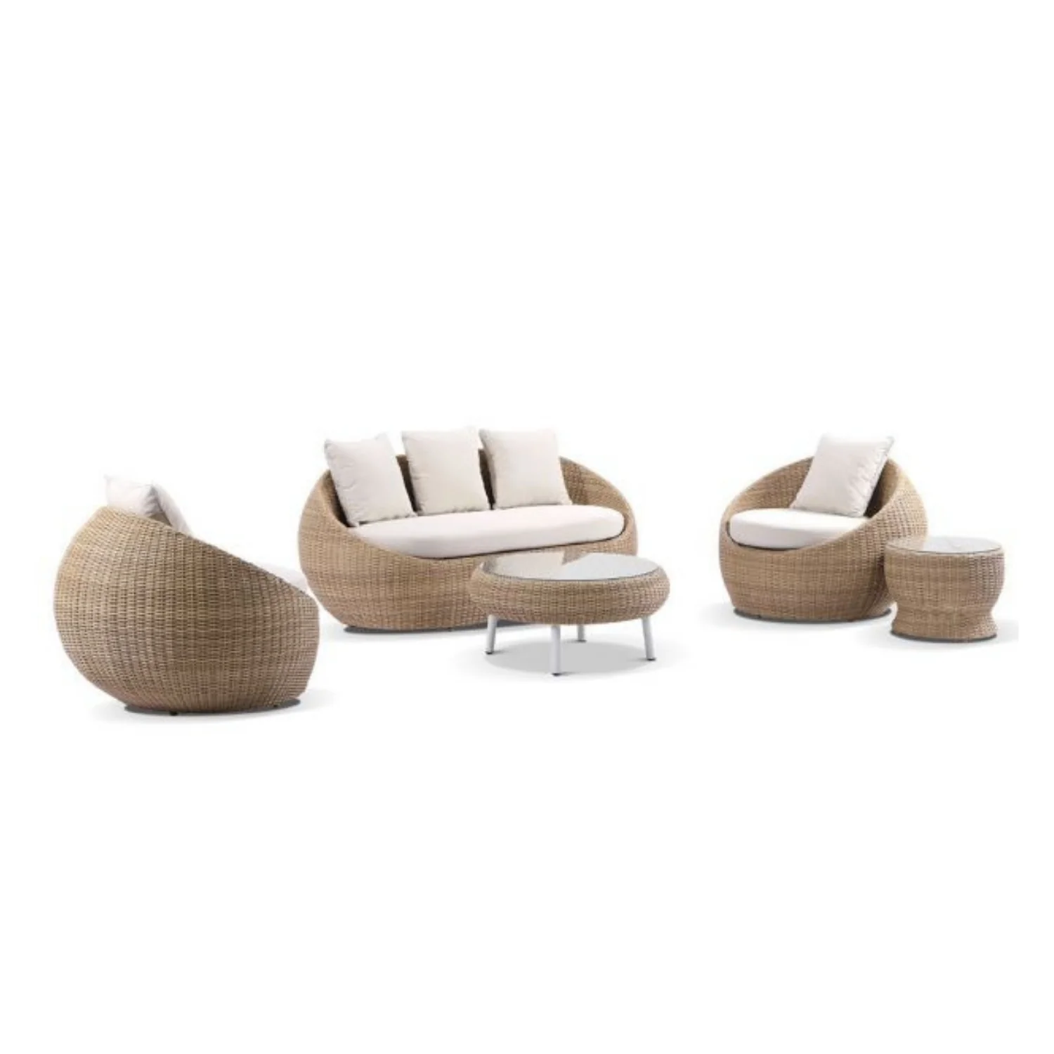 Outdoor Wicker 5-Seater Sofa Set With Glass Top Tables - Image 5