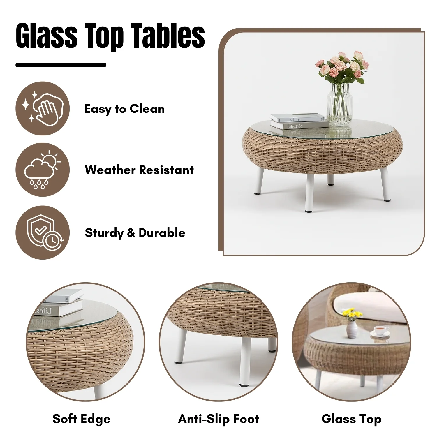 Outdoor Wicker 5-Seater Sofa Set With Glass Top Tables - Image 8