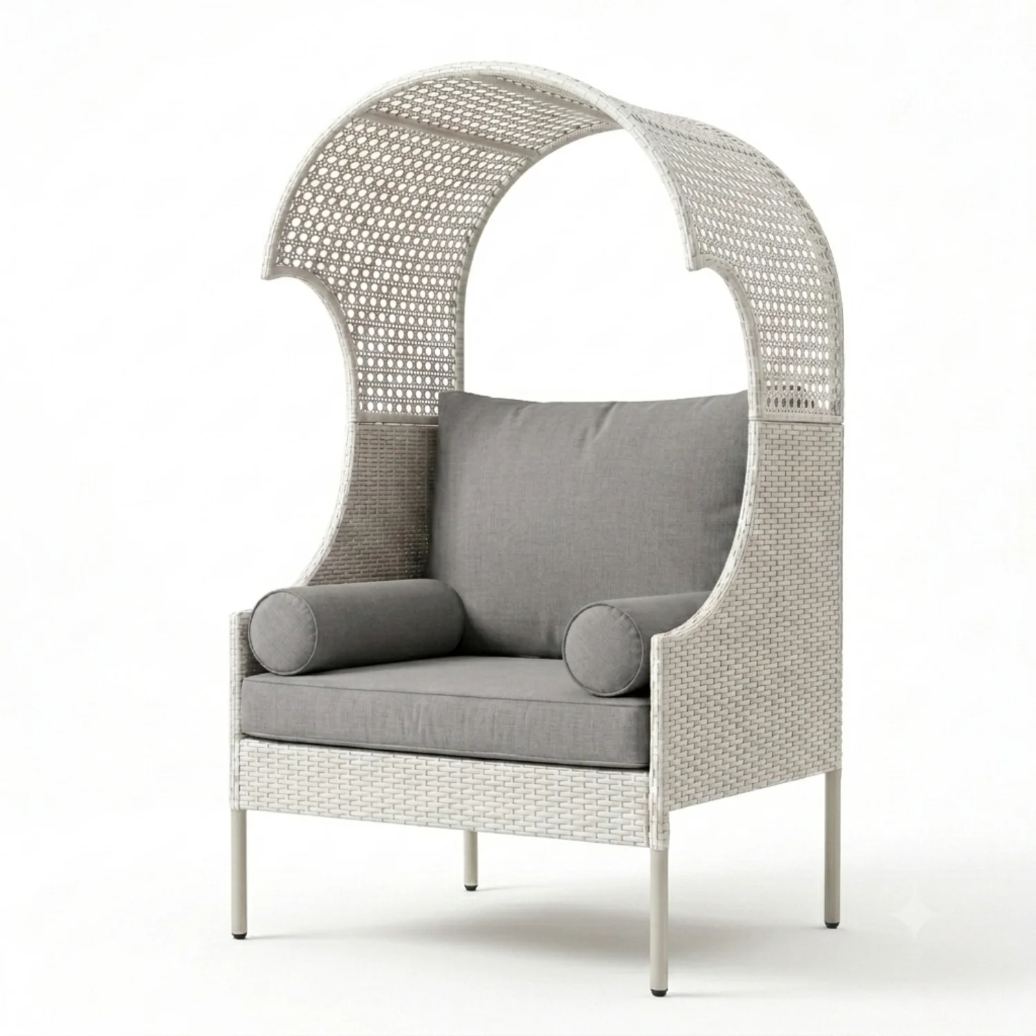 Outdoor Wicker Canopy Egg Chair with Cushions (White & Grey) - Image 6