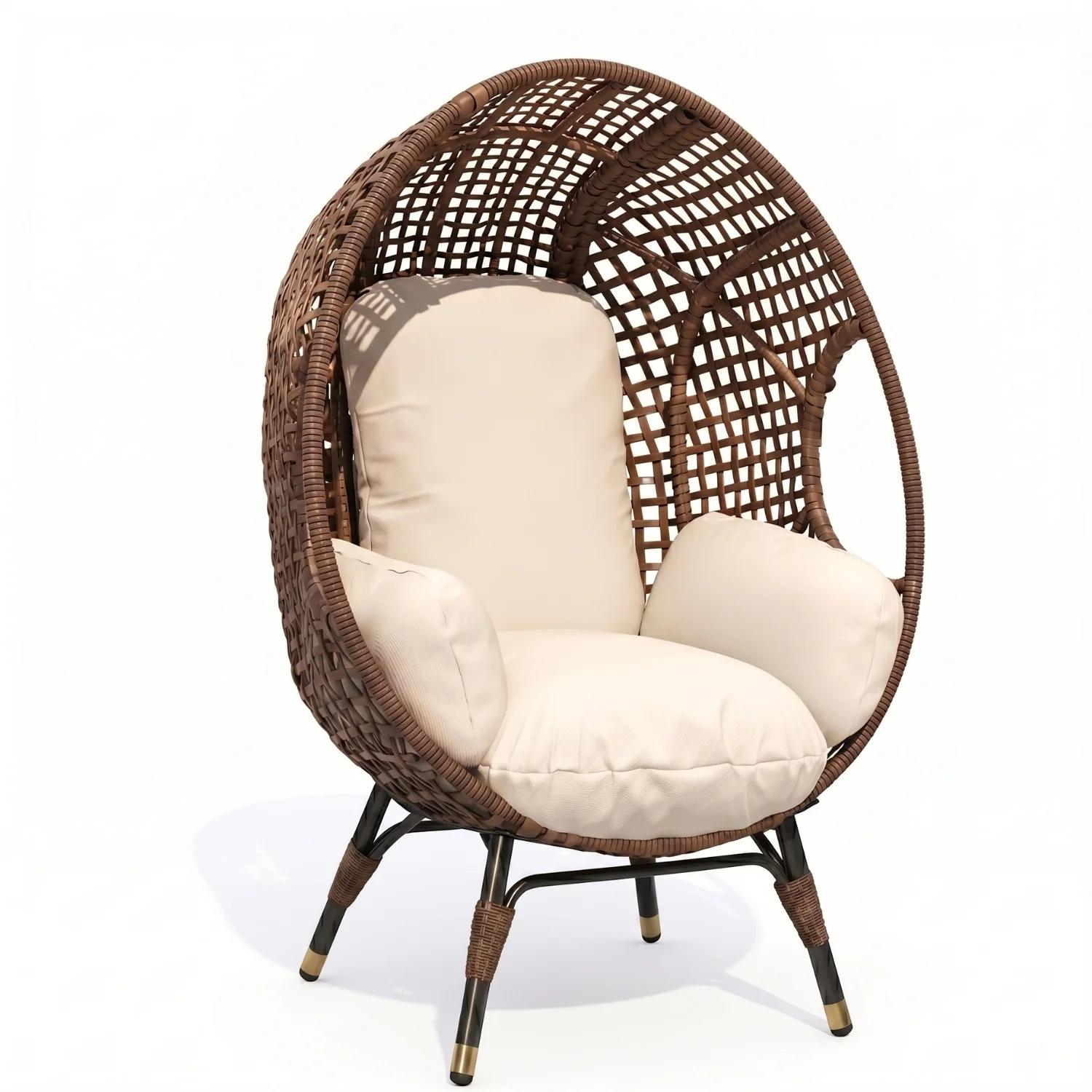 Outdoor Wicker Egg Chair with Cushions (Dark Brown) - Image 6