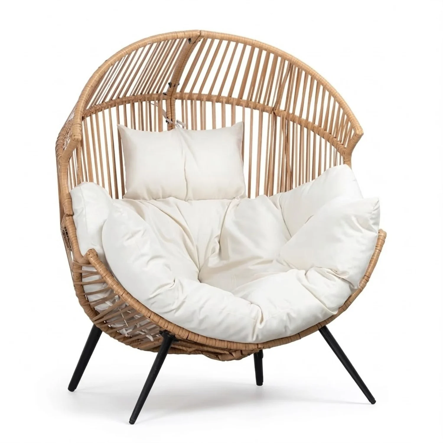 Outdoor Wicker Egg Chair with Plush Cushions (Beige & Off-White) - Image 6