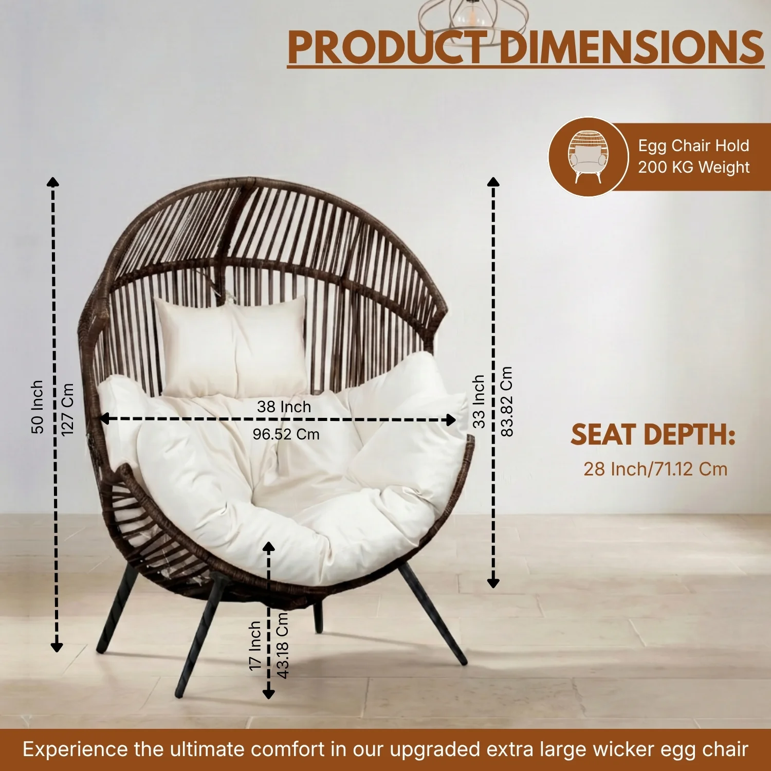 Outdoor Wicker Egg Chair with Plush Cushions (Dark Brown& Off-White) - Image 2