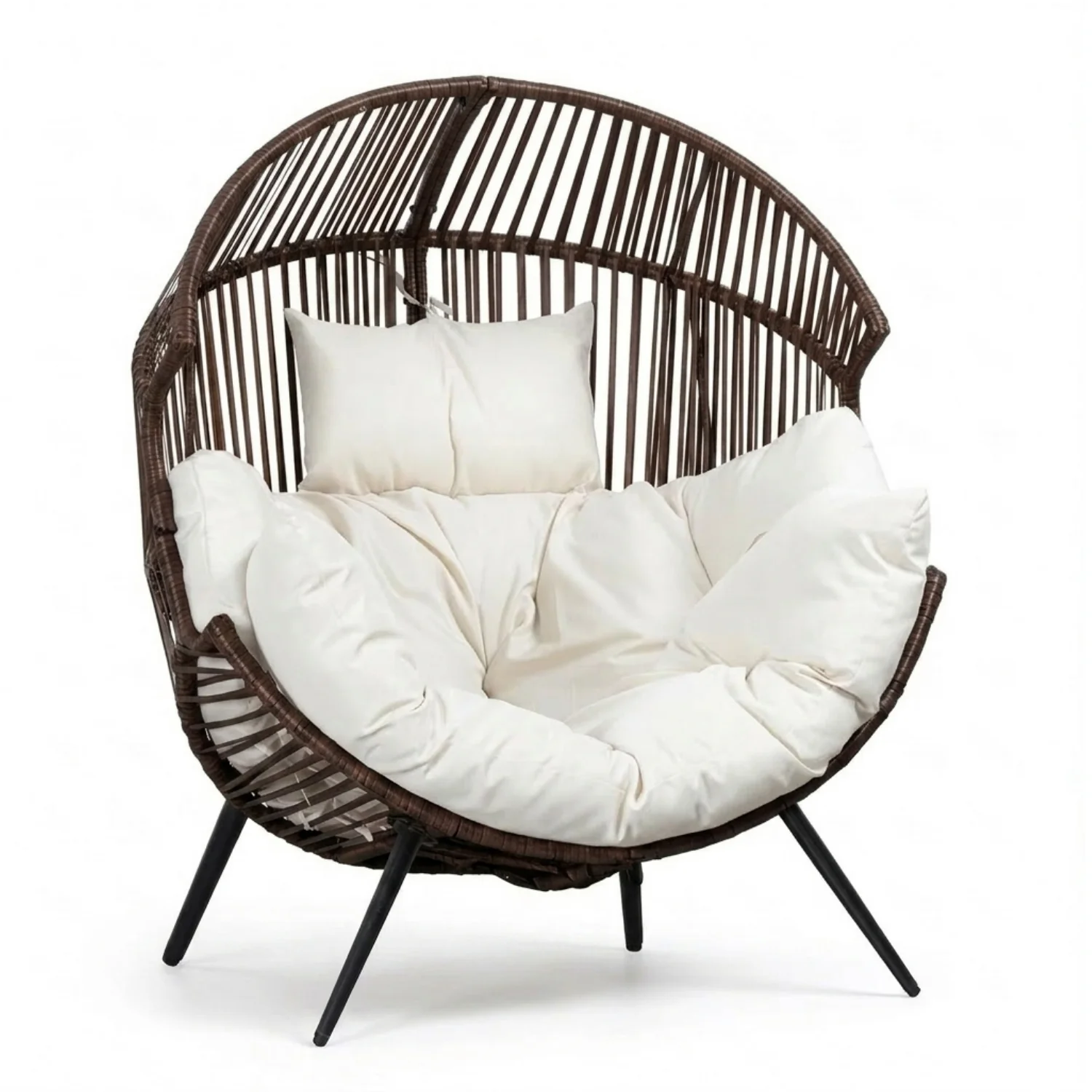 Outdoor Wicker Egg Chair with Plush Cushions (Dark Brown& Off-White) - Image 6
