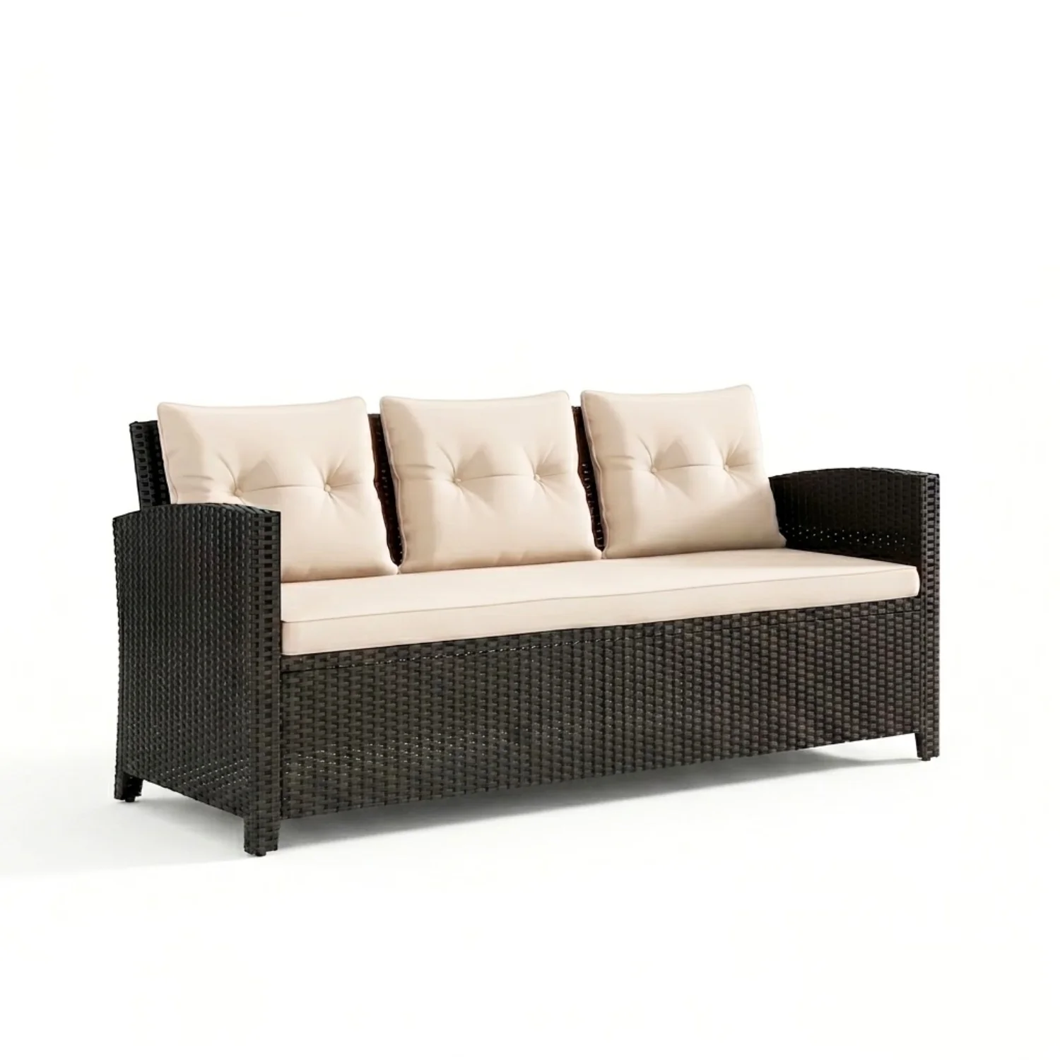 Outdoor Wicker L-Shape Sofa Set with Ottoman & Convertible Wooden Coffee Table - Image 7