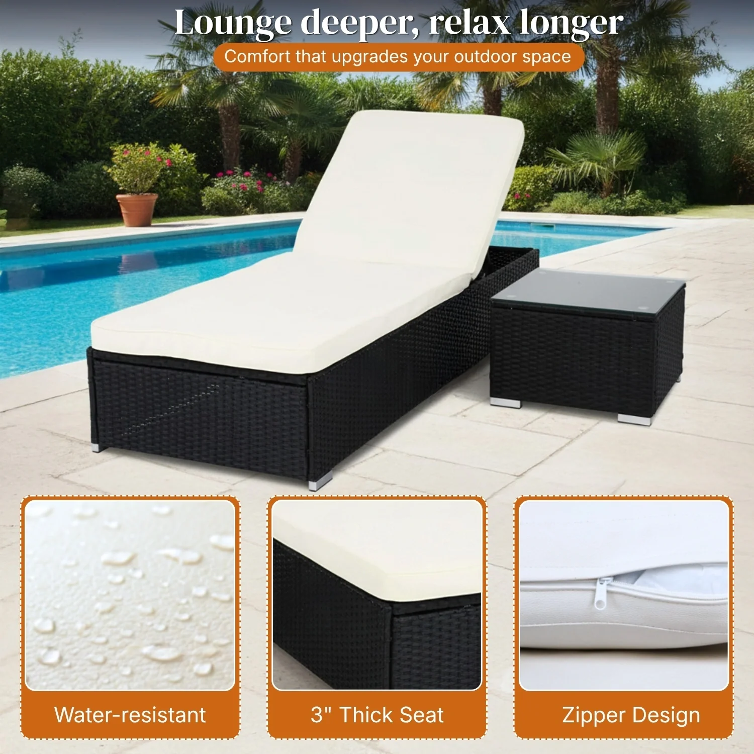 Outdoor Wicker Lounge Chair With Side Table - Image 3