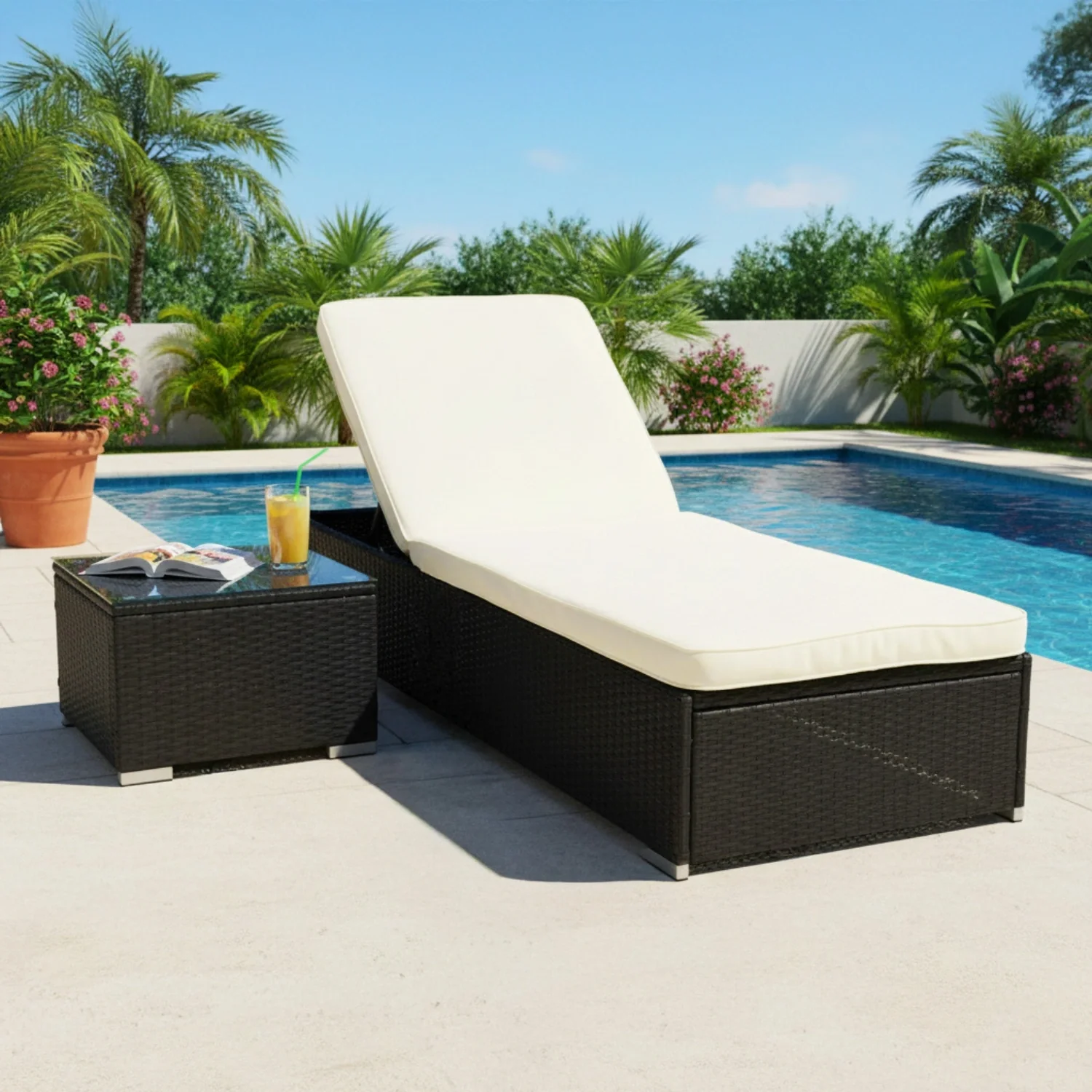 Outdoor Wicker Lounge Chair With Side Table - Image 8