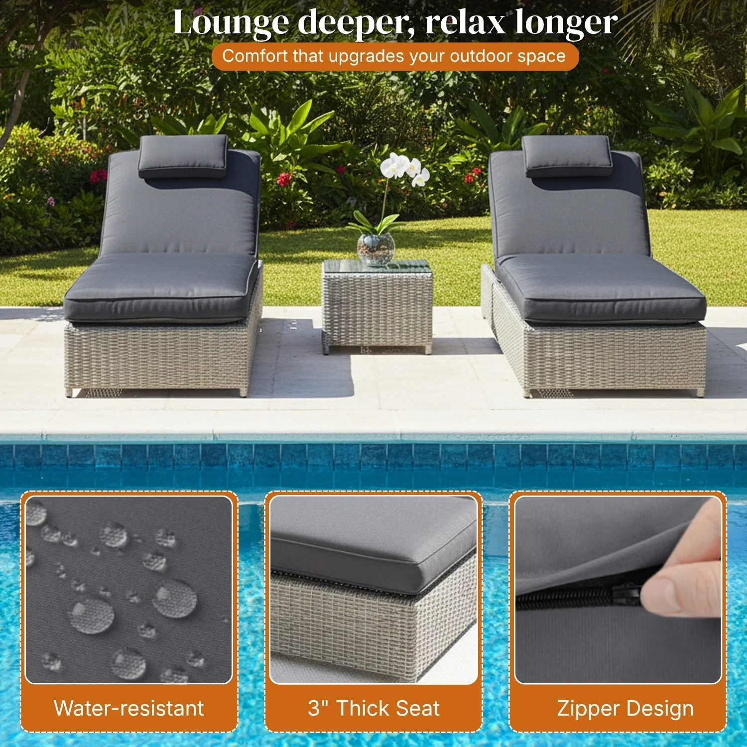 Outdoor Wicker Lounge Chairs Set of 2 With Side Table - Image 3