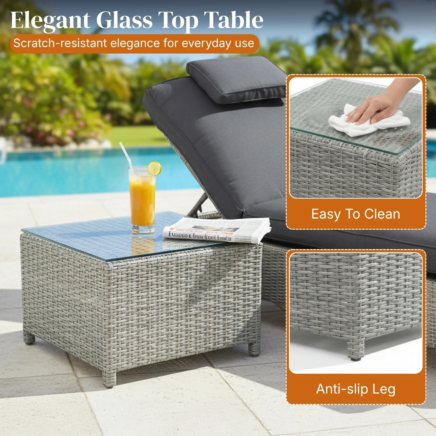Outdoor Wicker Lounge Chairs Set of 2 With Side Table - Image 6